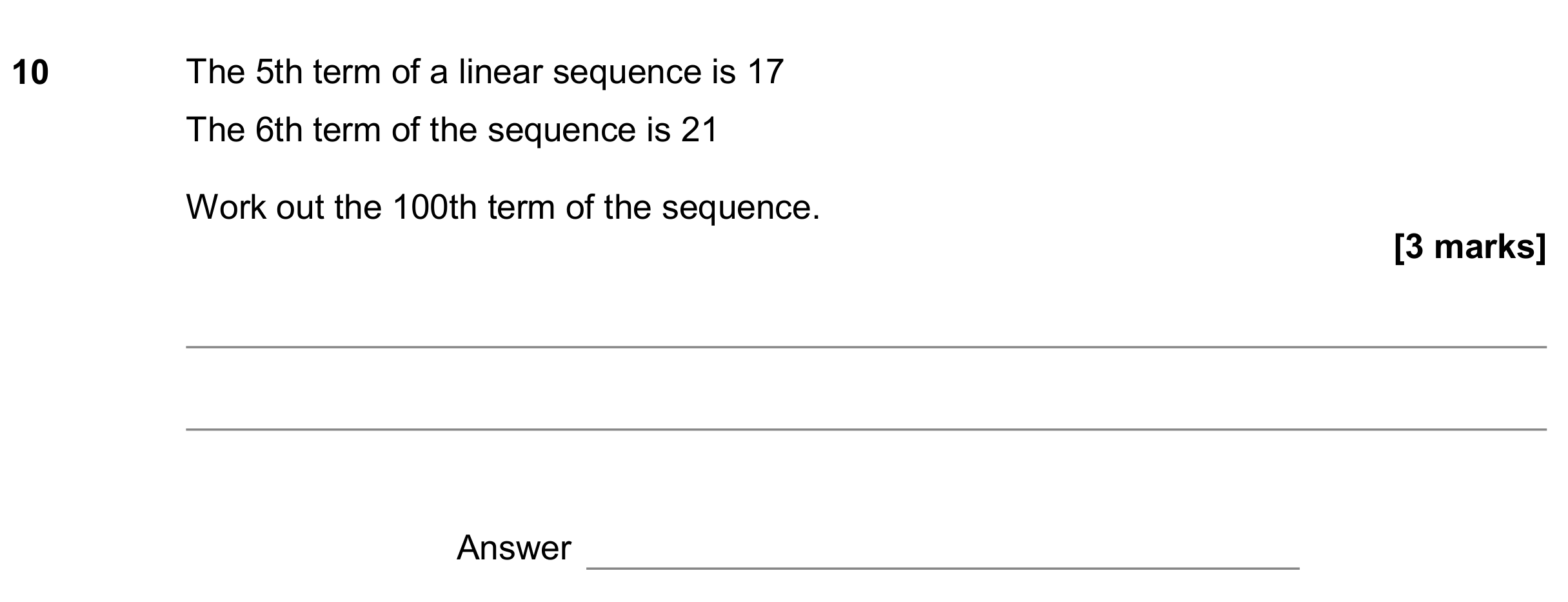 Question 10 — Sequences — AQA GCSE November 2019
