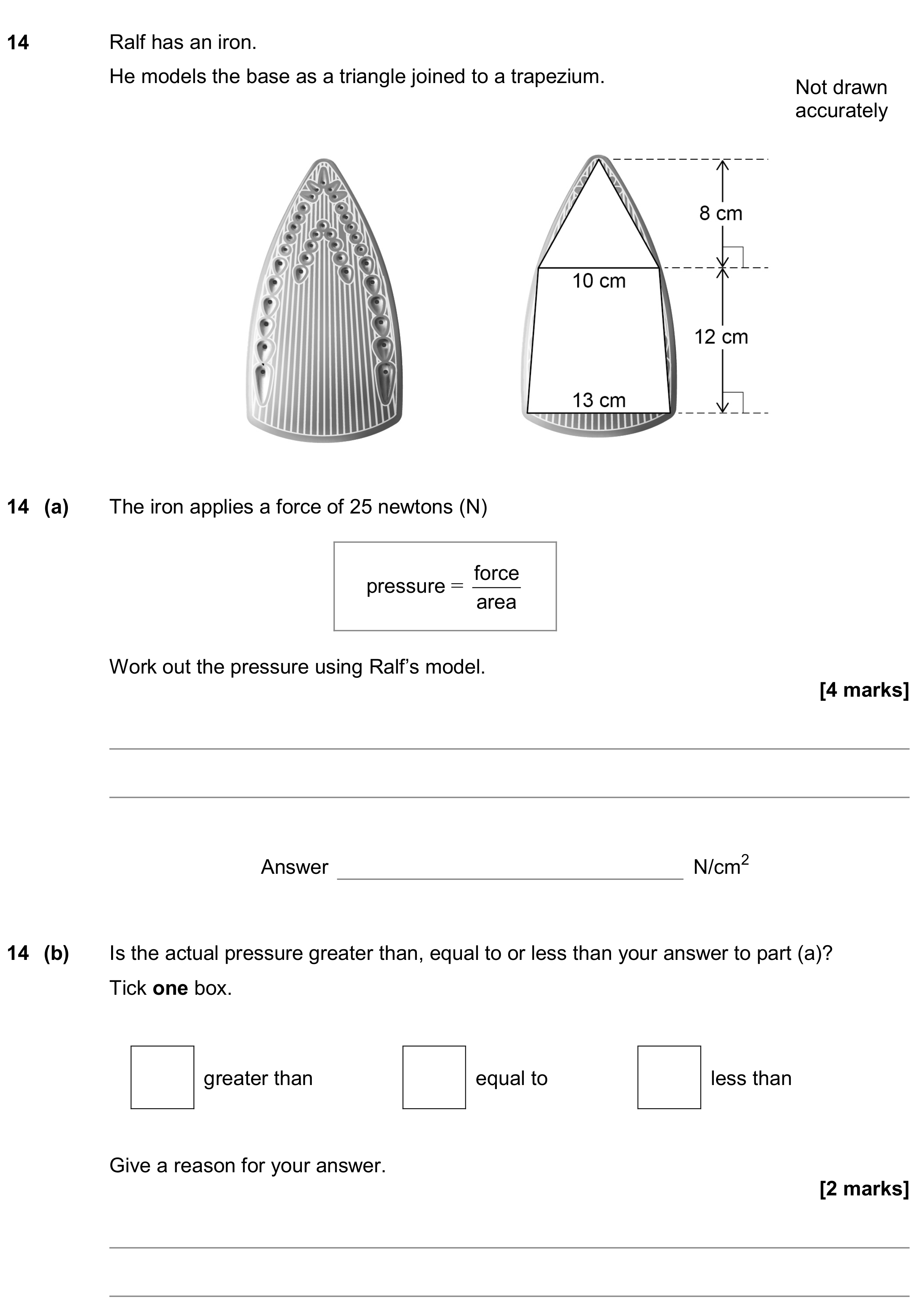 Question 14 — Perimeter and Area, Speed/Distance/Time/Density/Pressure — AQA GCSE November 2019