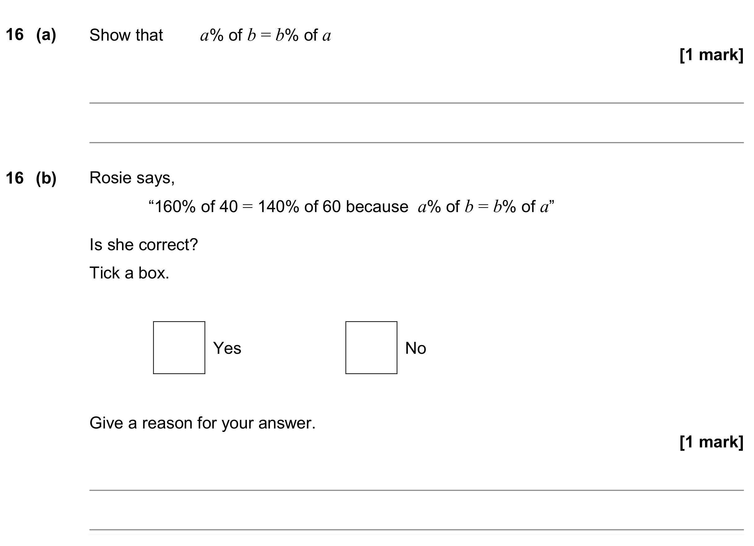 Question 16 — Percentages — AQA GCSE November 2019