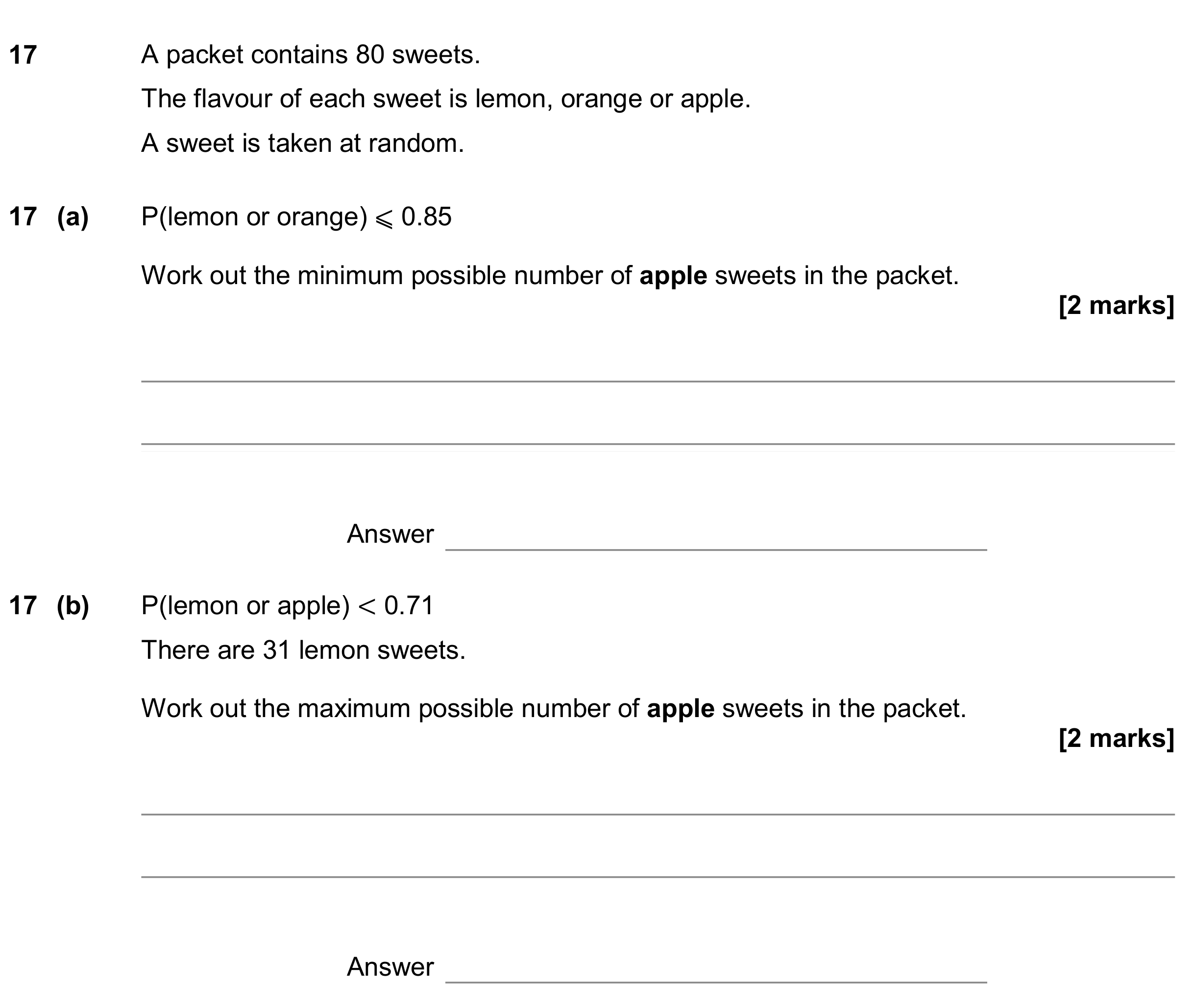 Question 17 — Probability — AQA GCSE November 2019