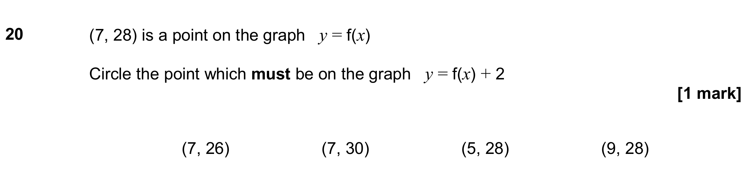 Question 20 — Graph Transformations — AQA GCSE November 2019