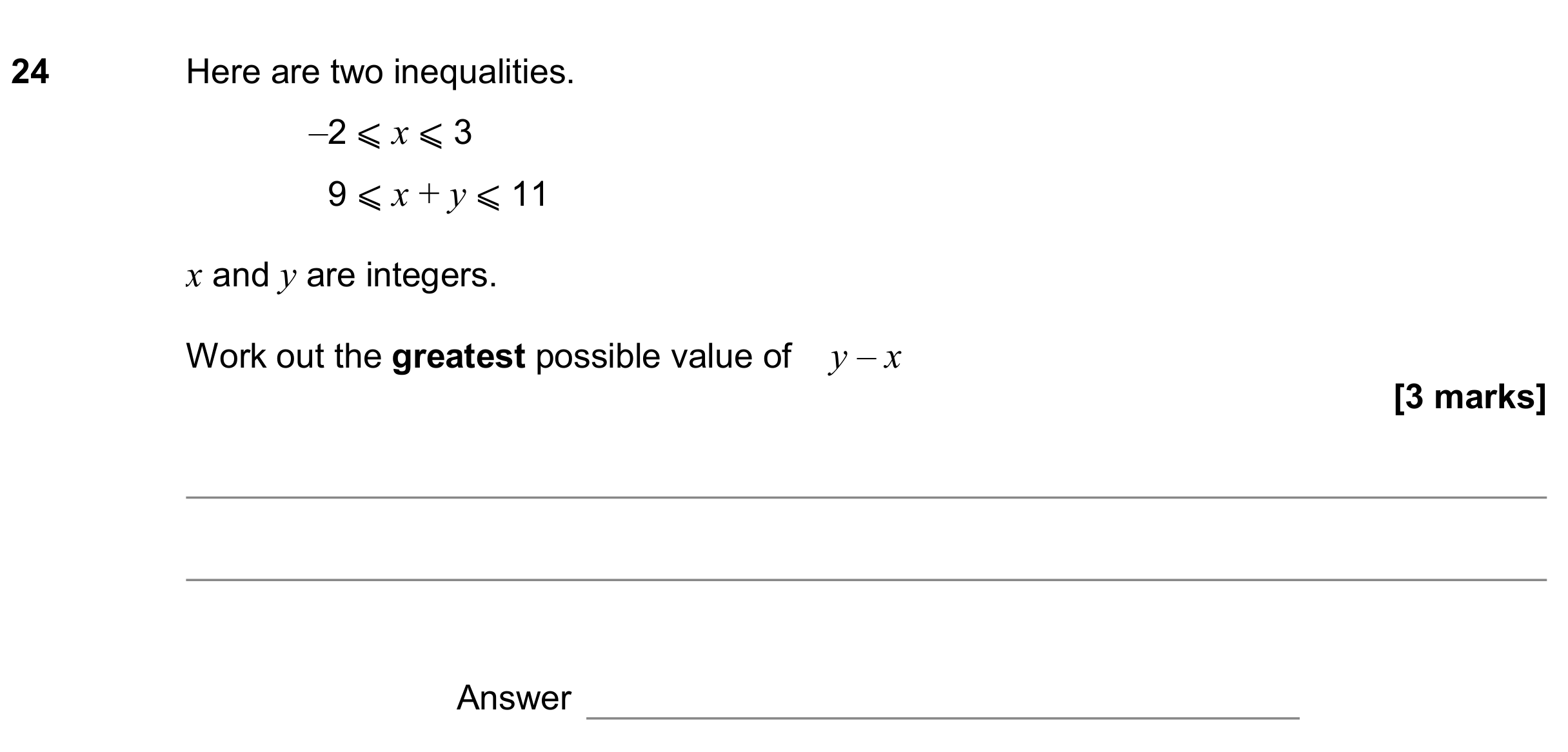 Question 24 — Inequalities — AQA GCSE November 2019