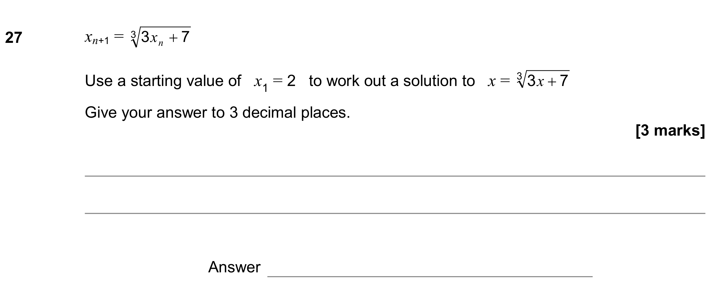 Question 27 — Numerical Methods — AQA GCSE November 2019