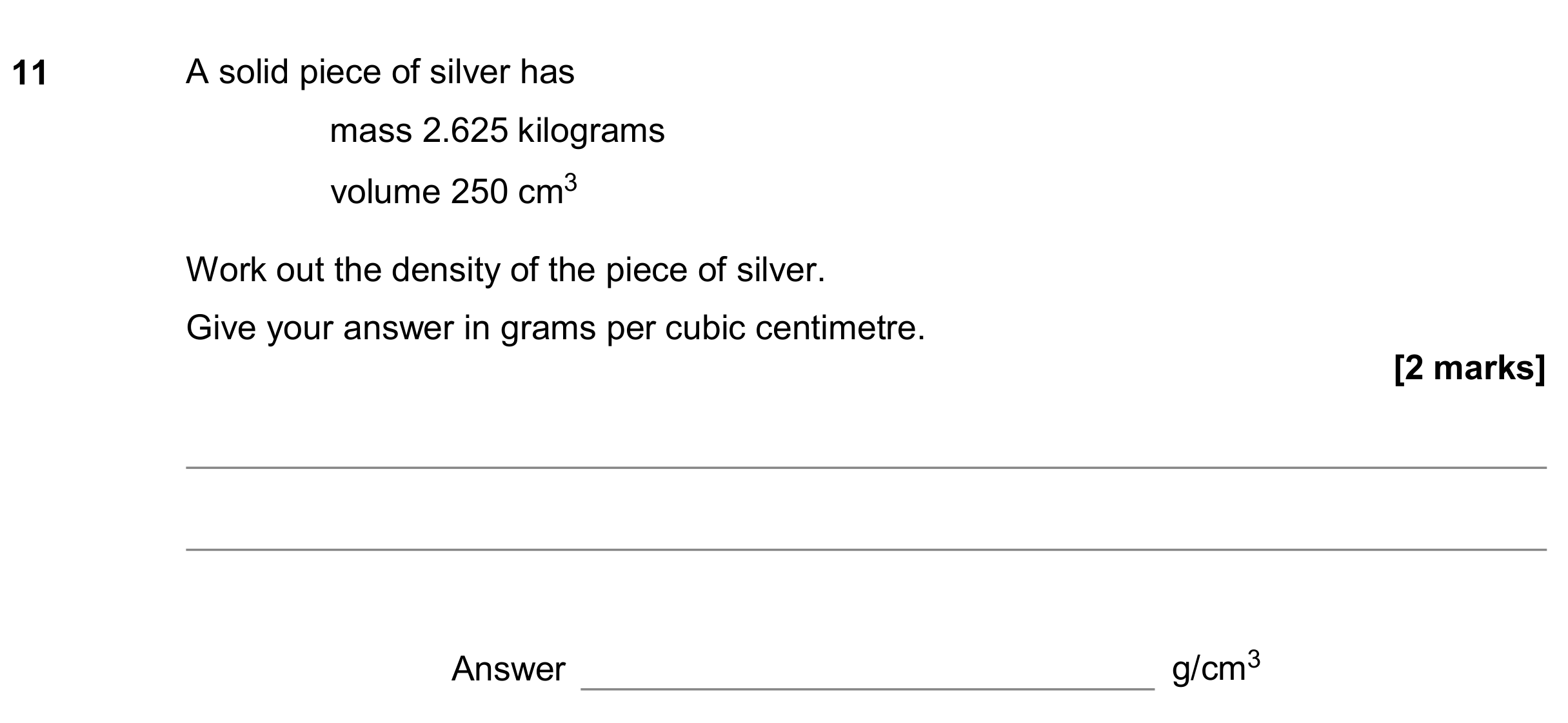 Question 11 — Speed/Distance/Time/Density/Pressure, Unit Conversions — AQA GCSE June 2020