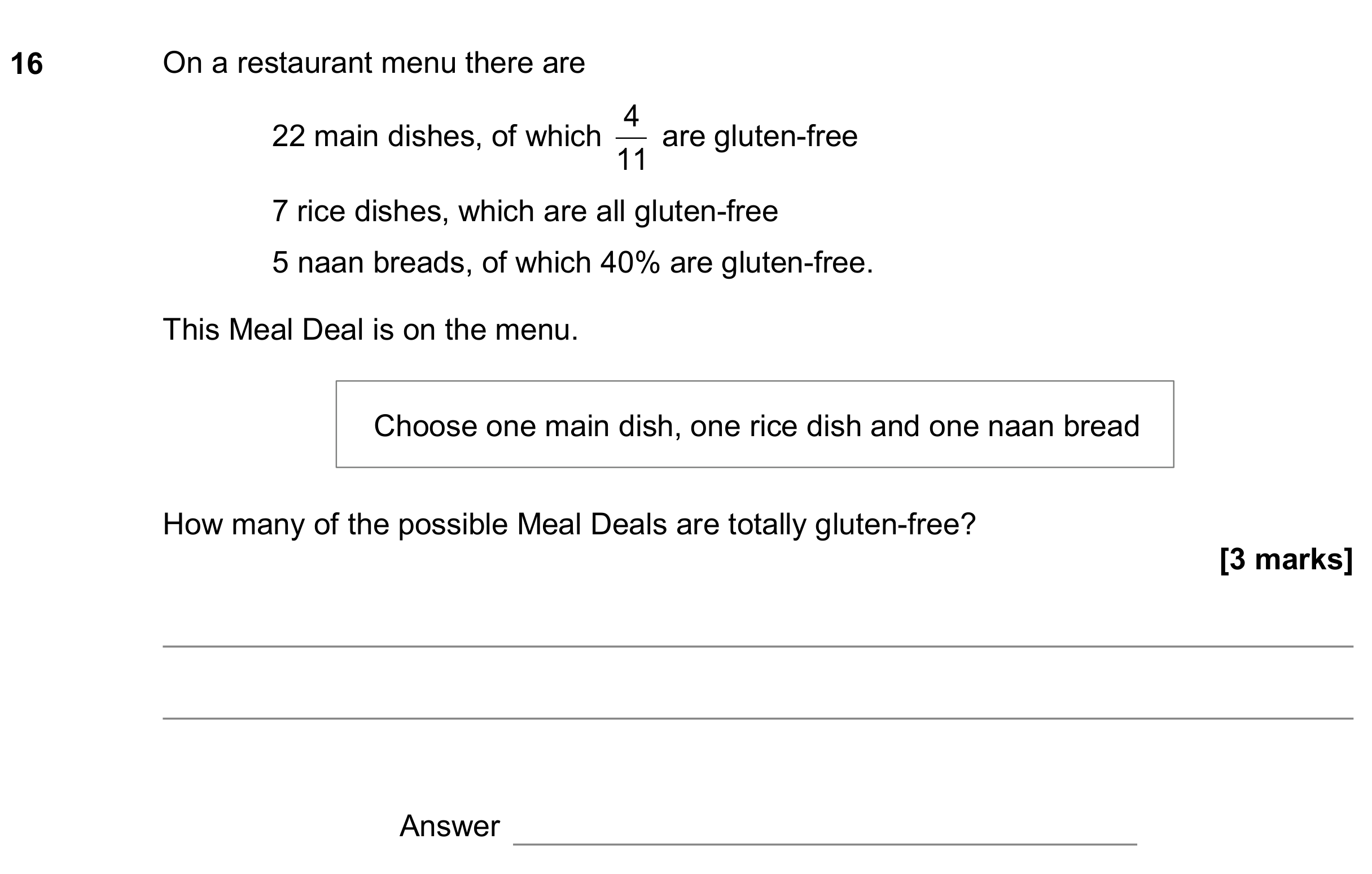 Question 16 — Fractions, Percentages — AQA GCSE June 2020