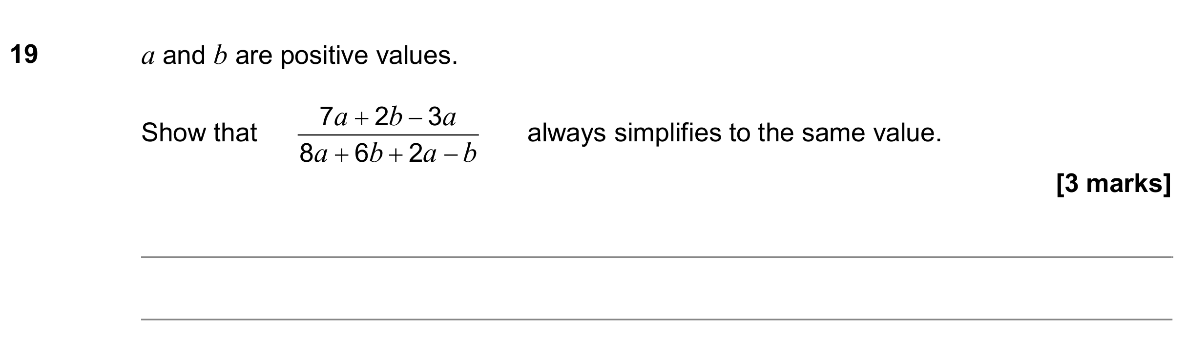 Question 19 — Algebra Fractions — AQA GCSE June 2020