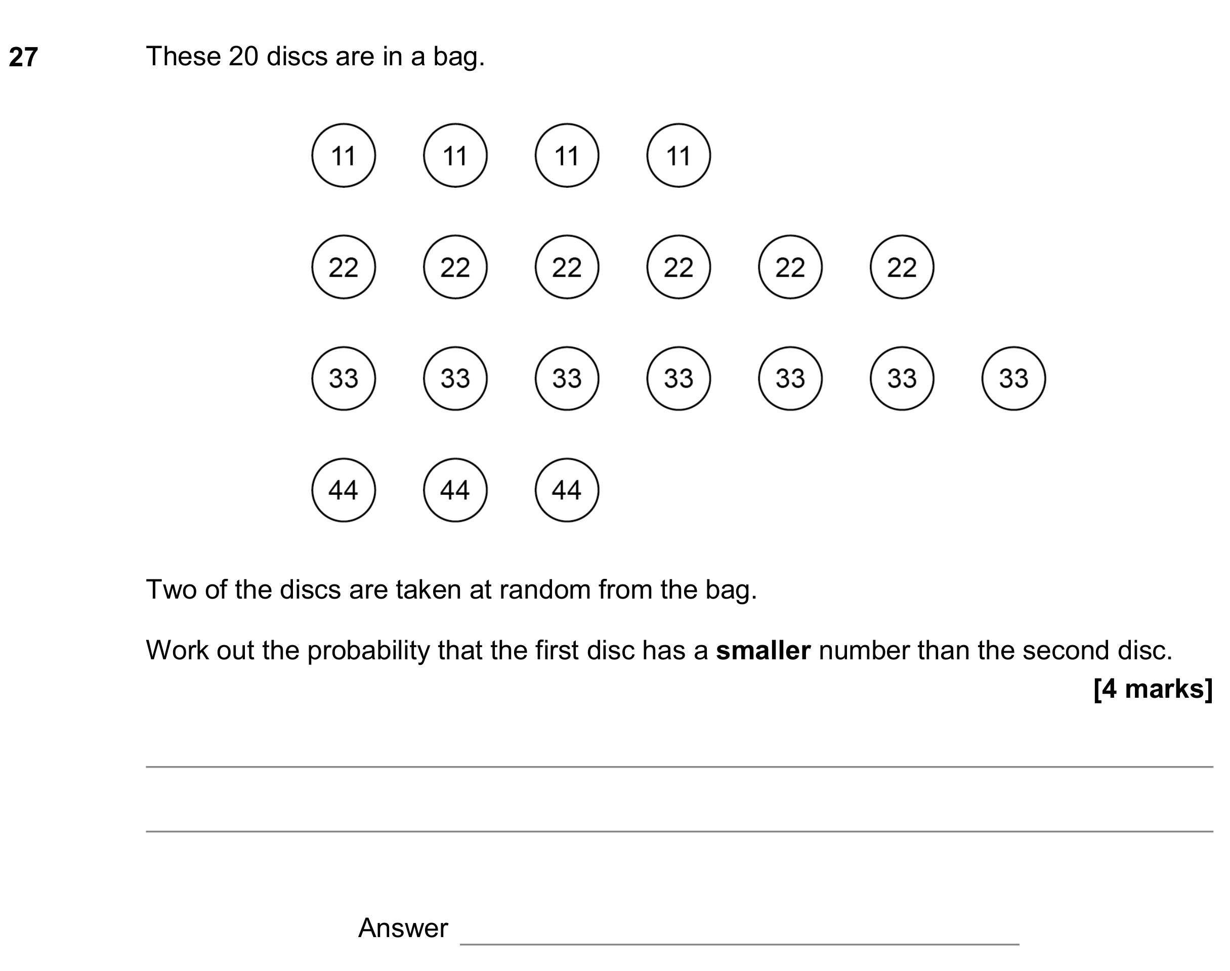 Question 27 — Probability — AQA GCSE June 2020