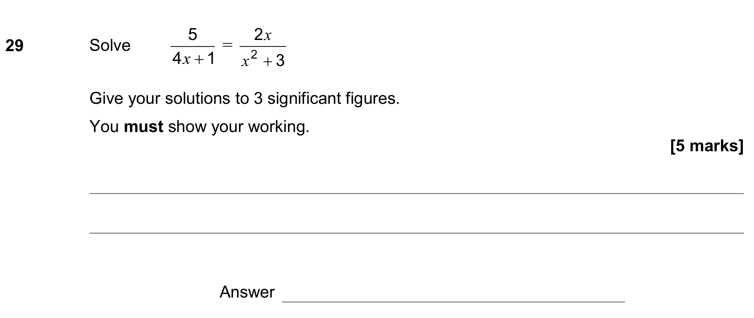 Question 29 — Algebra Fractions — AQA GCSE June 2020