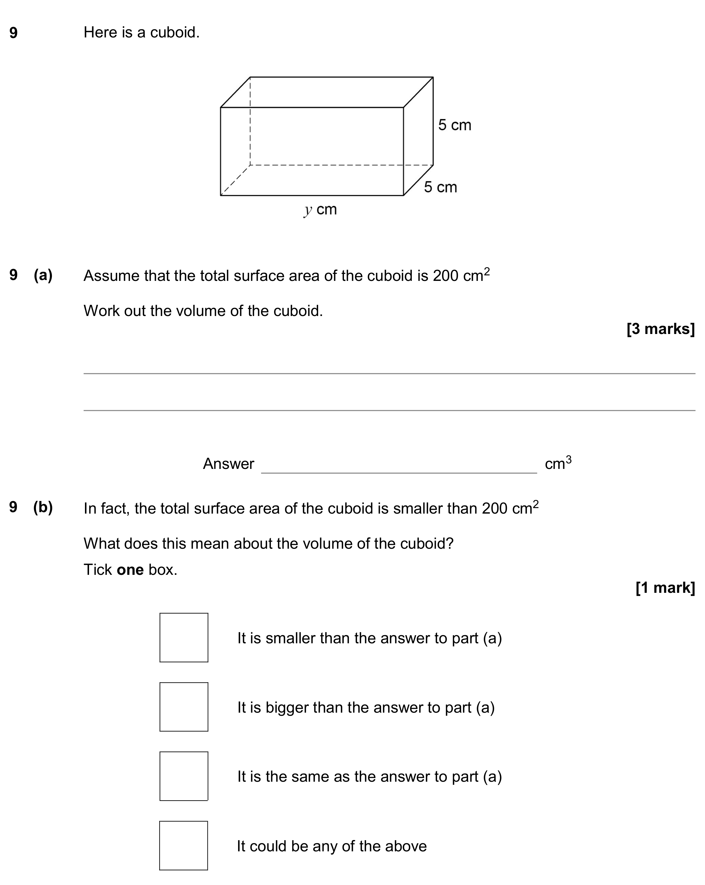 Question 9 — Surface Area and Volume — AQA GCSE June 2020
