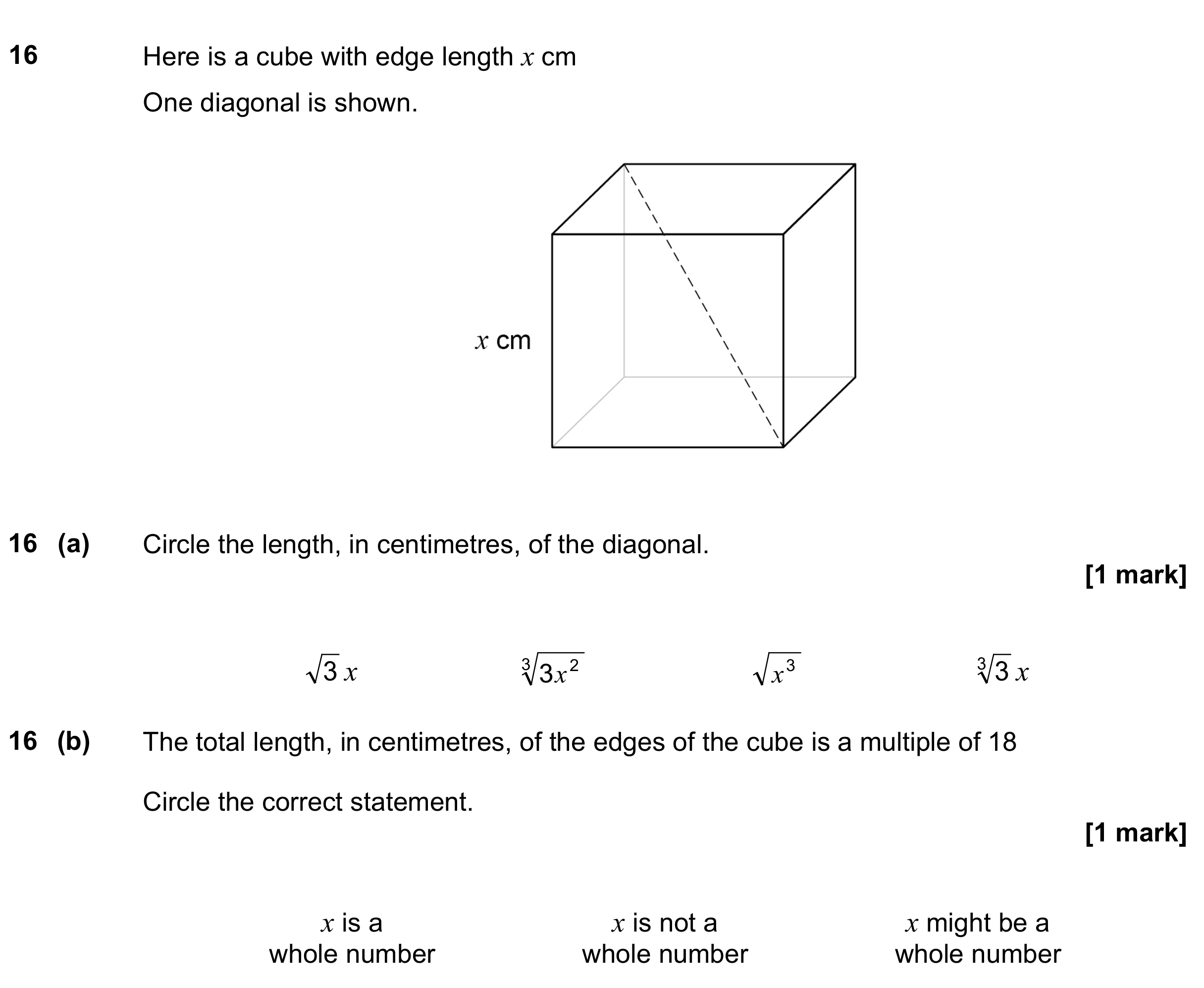 Question 16 — 3D Pythagoras — AQA GCSE June 2021