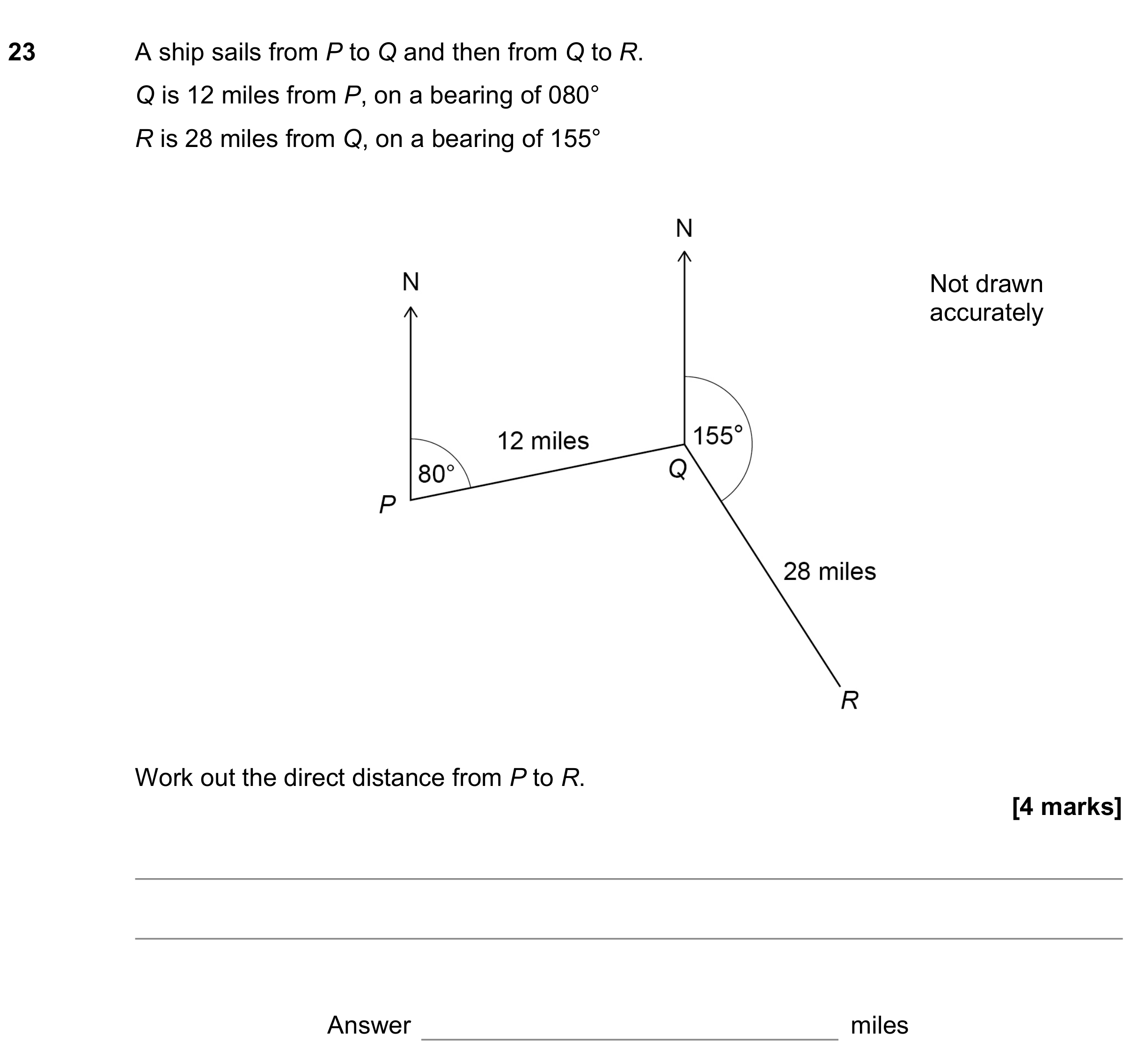 Question 23 — Sine/Cosine Rule, Bearings — AQA GCSE June 2021