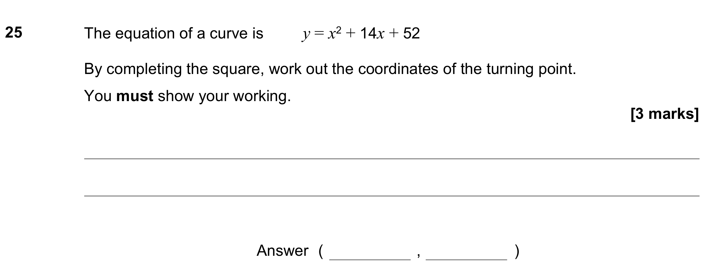 Question 25 — Quadratic Equations — AQA GCSE June 2021