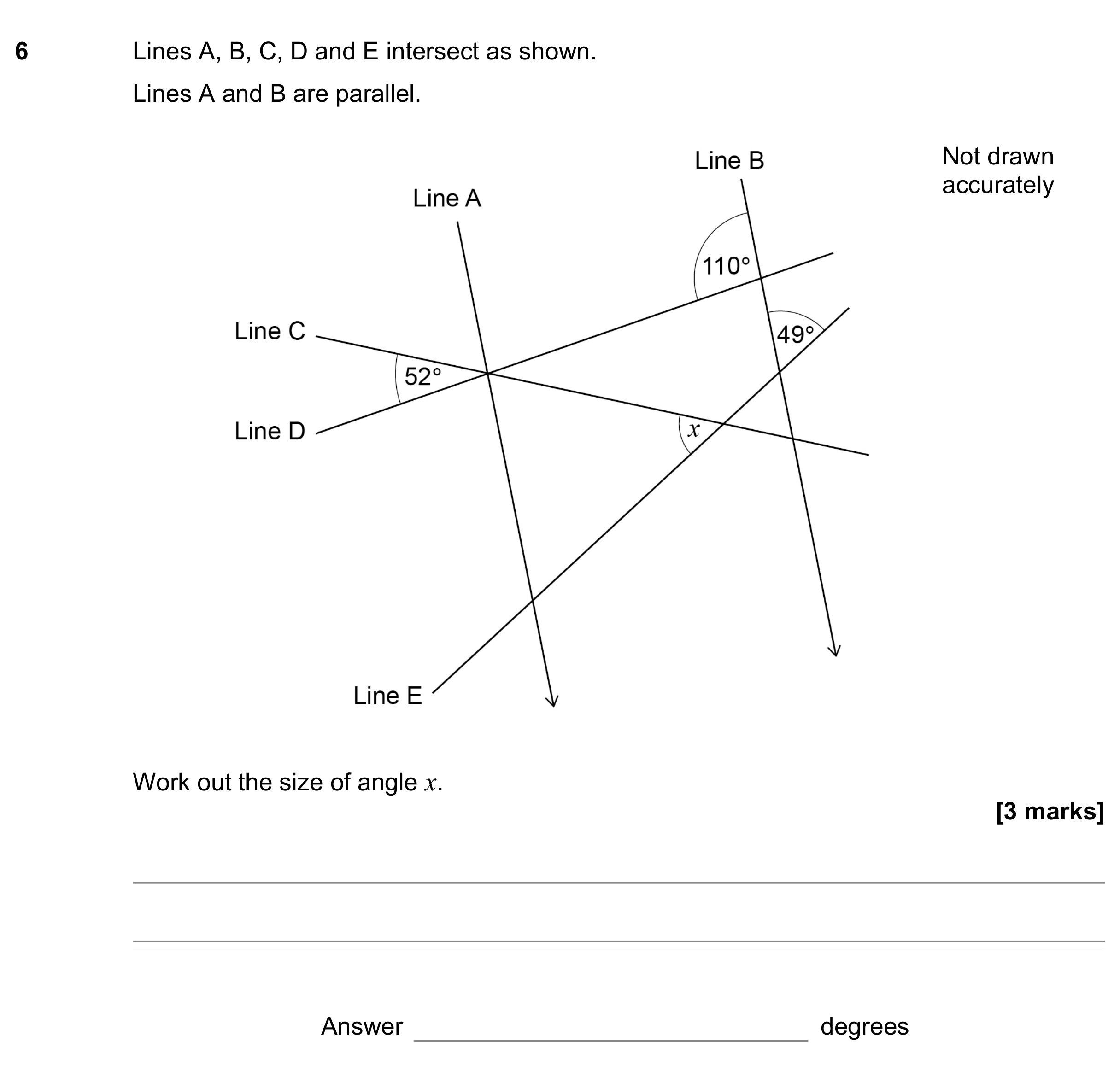Question 6 — Angles, Angles in Parallel Lines — AQA GCSE June 2021