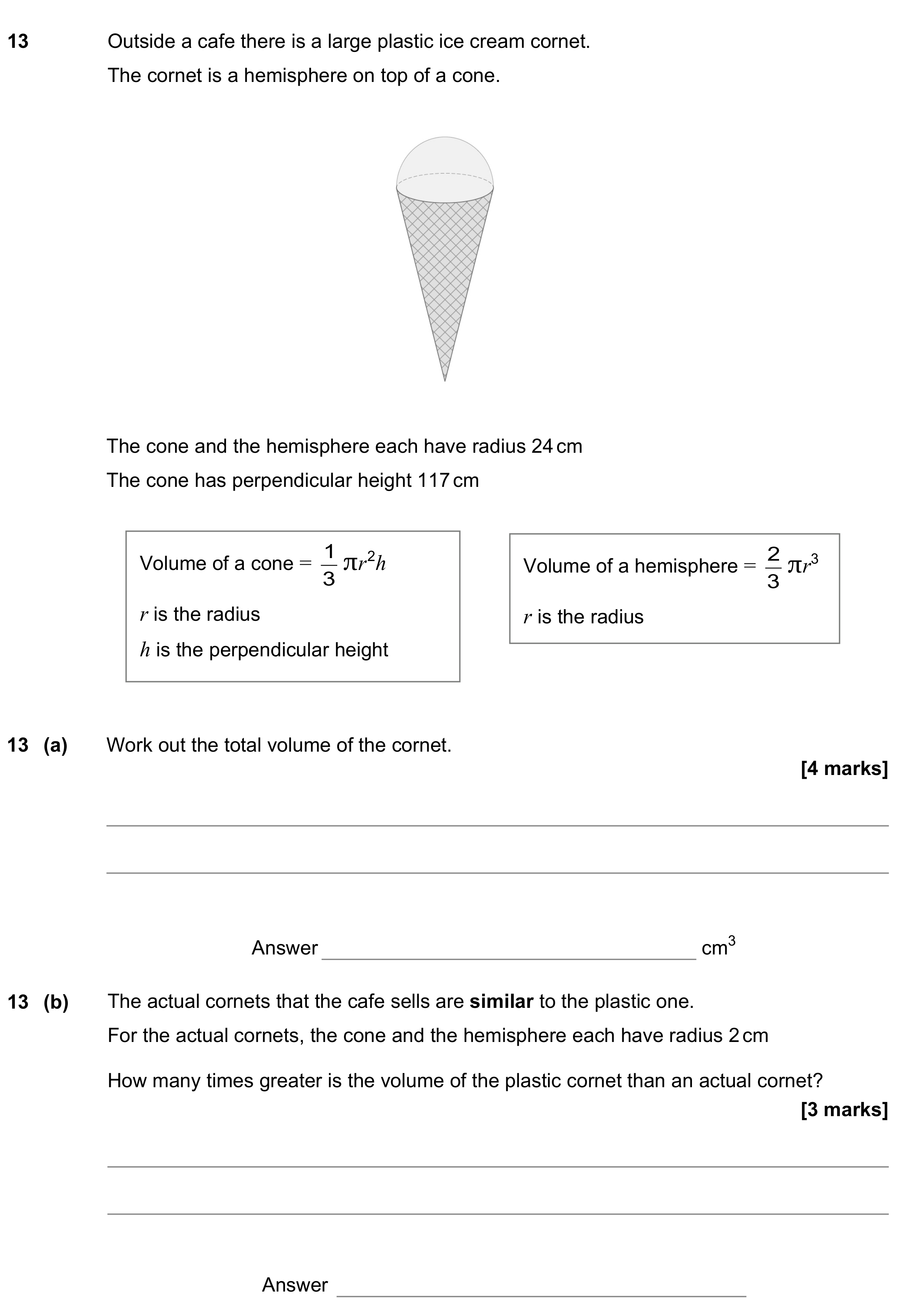 Question 13 — Surface Area and Volume, Congruence and Similarity — AQA GCSE June 2022