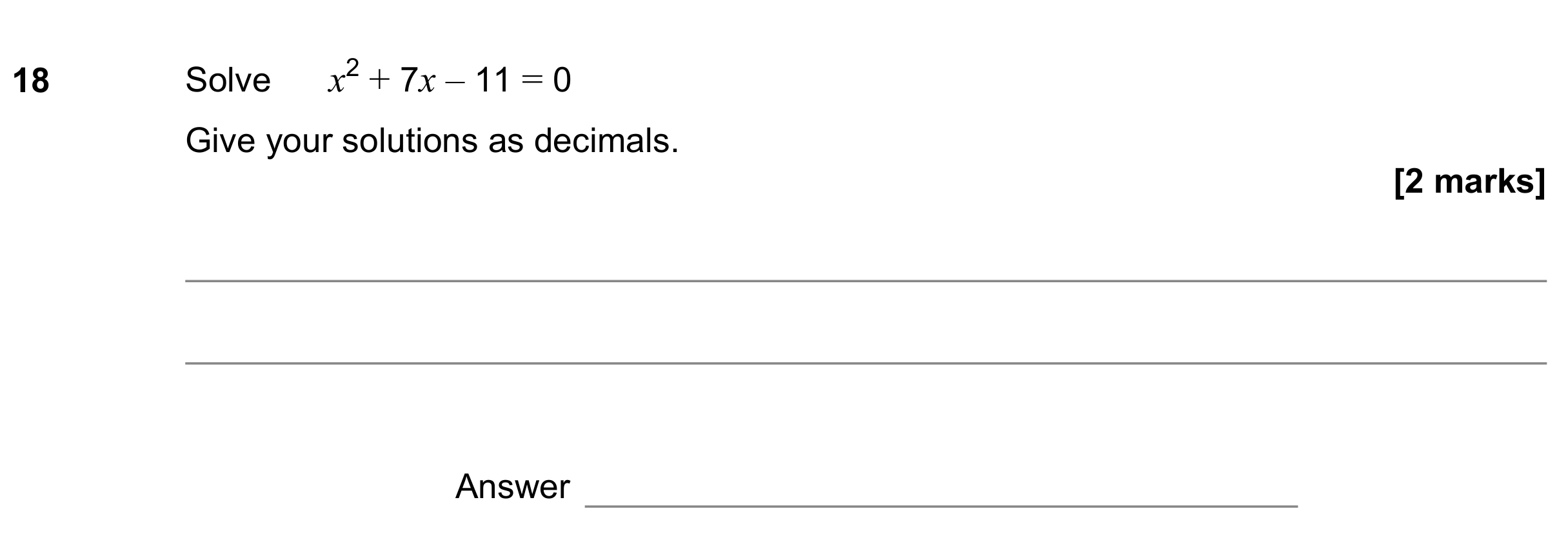 Question 18 — Quadratic Equations — AQA GCSE June 2022