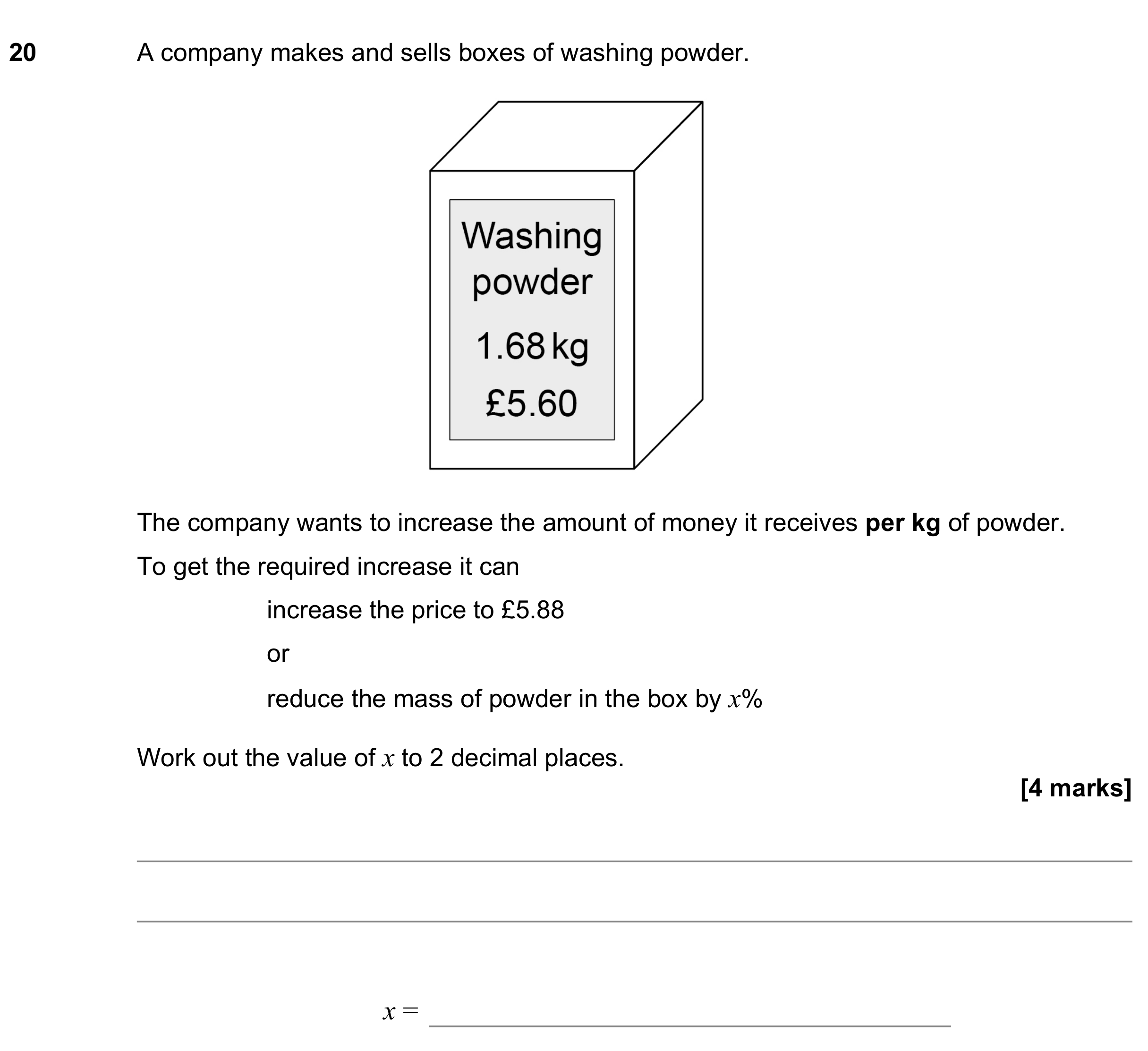 Question 20 — Percentages, Money Problems — AQA GCSE June 2022