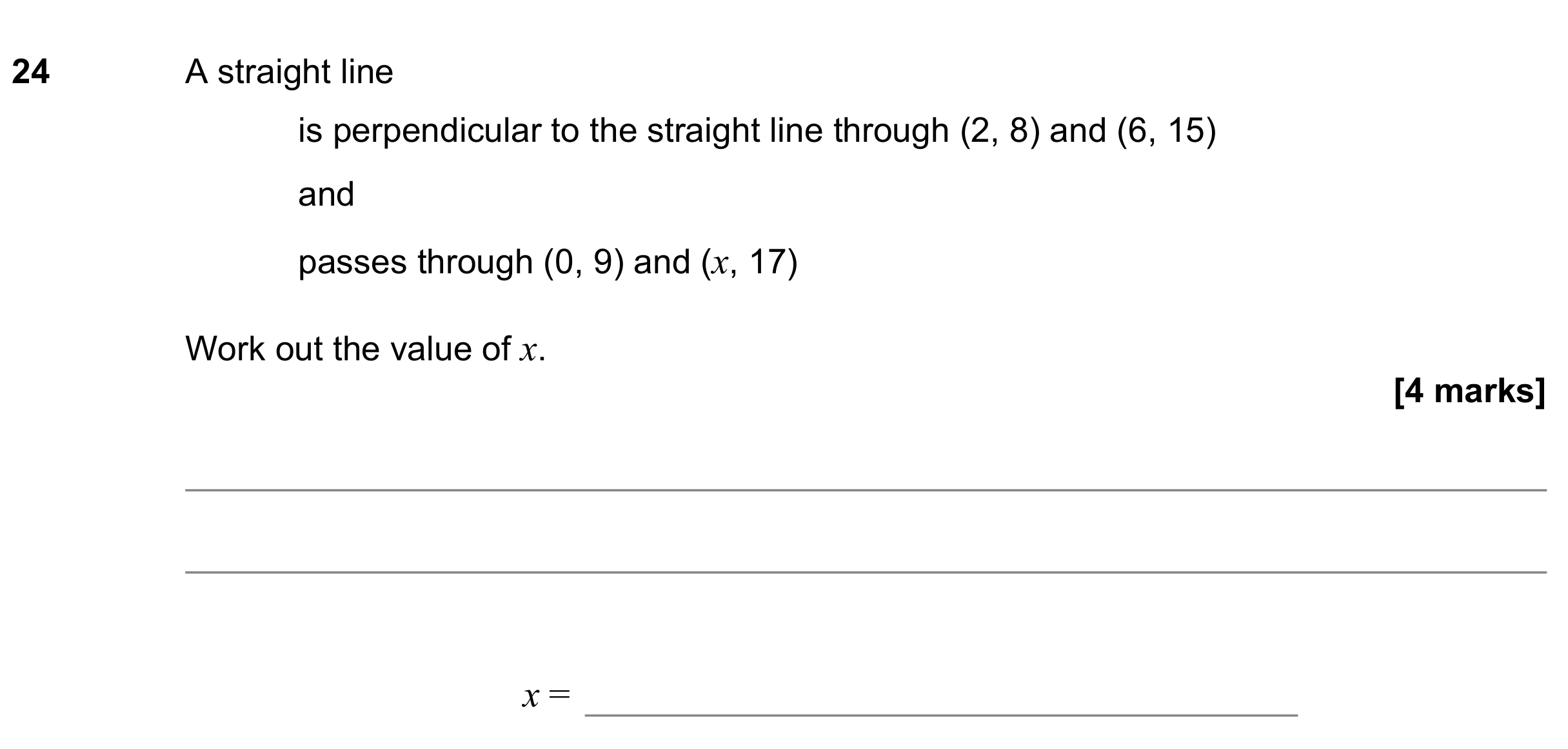 Question 24 — Straight Line Graphs — AQA GCSE June 2022