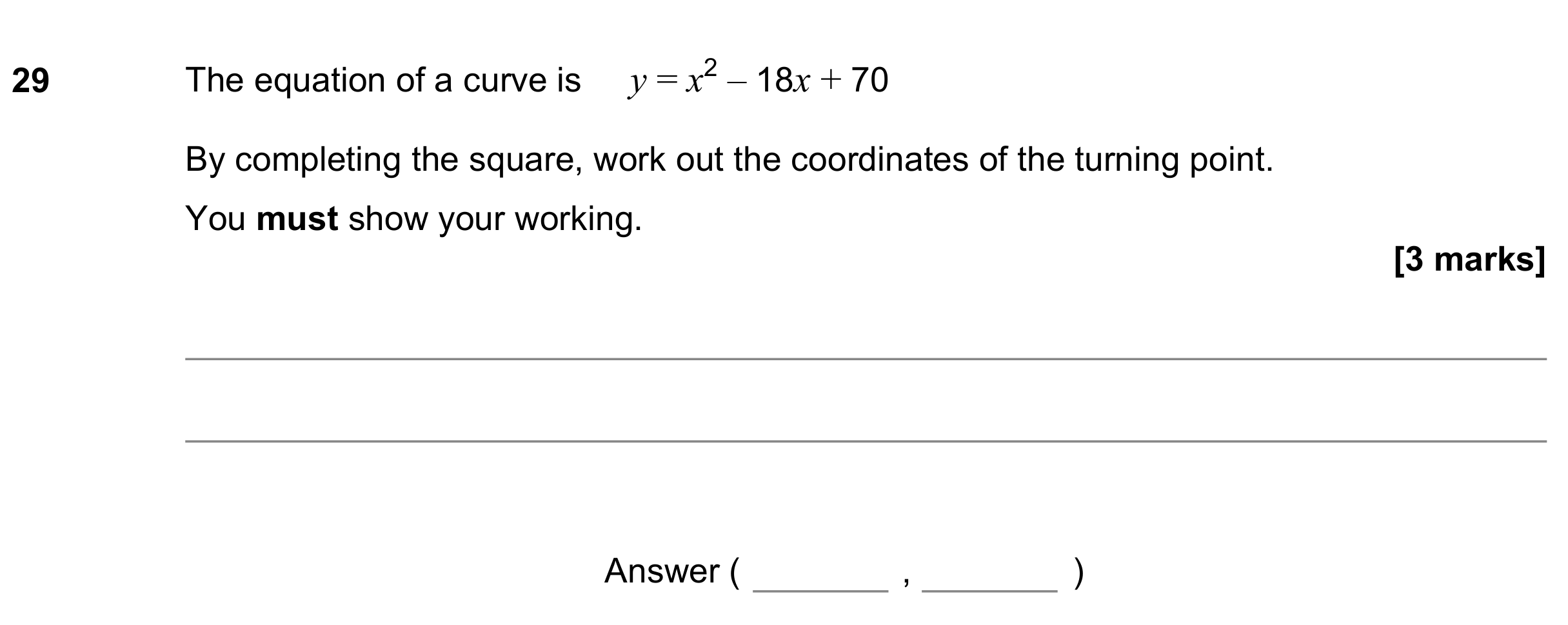 Question 29 — Quadratic Equations — AQA GCSE June 2022