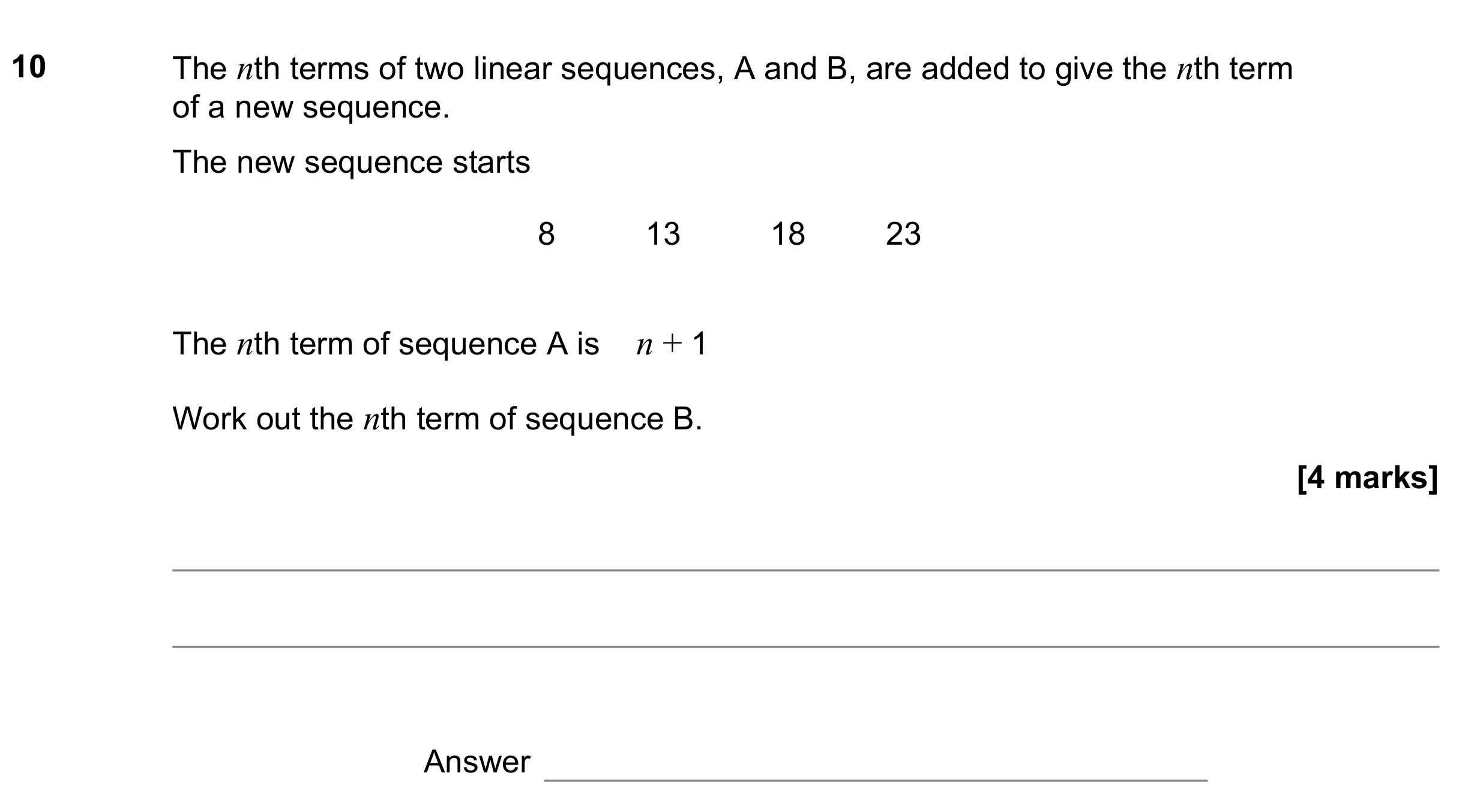 Question 10 — Sequences — AQA GCSE November 2022