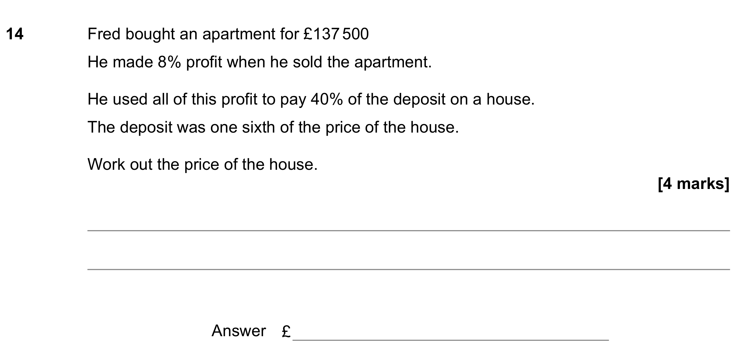 Question 14 — Percentages — AQA GCSE November 2022