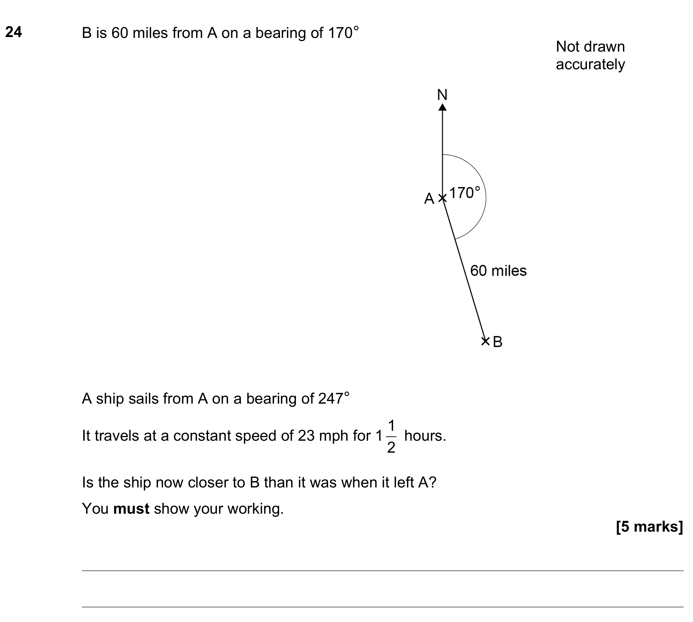 Question 24 — Bearings, Speed/Distance/Time/Density/Pressure — AQA GCSE November 2022