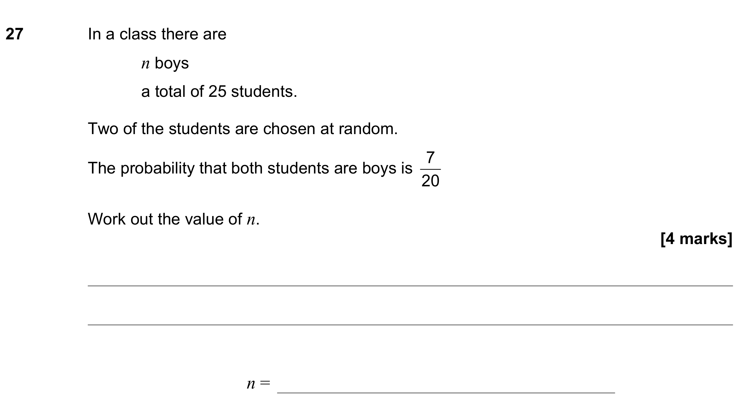 Question 27 — Probability — AQA GCSE November 2022