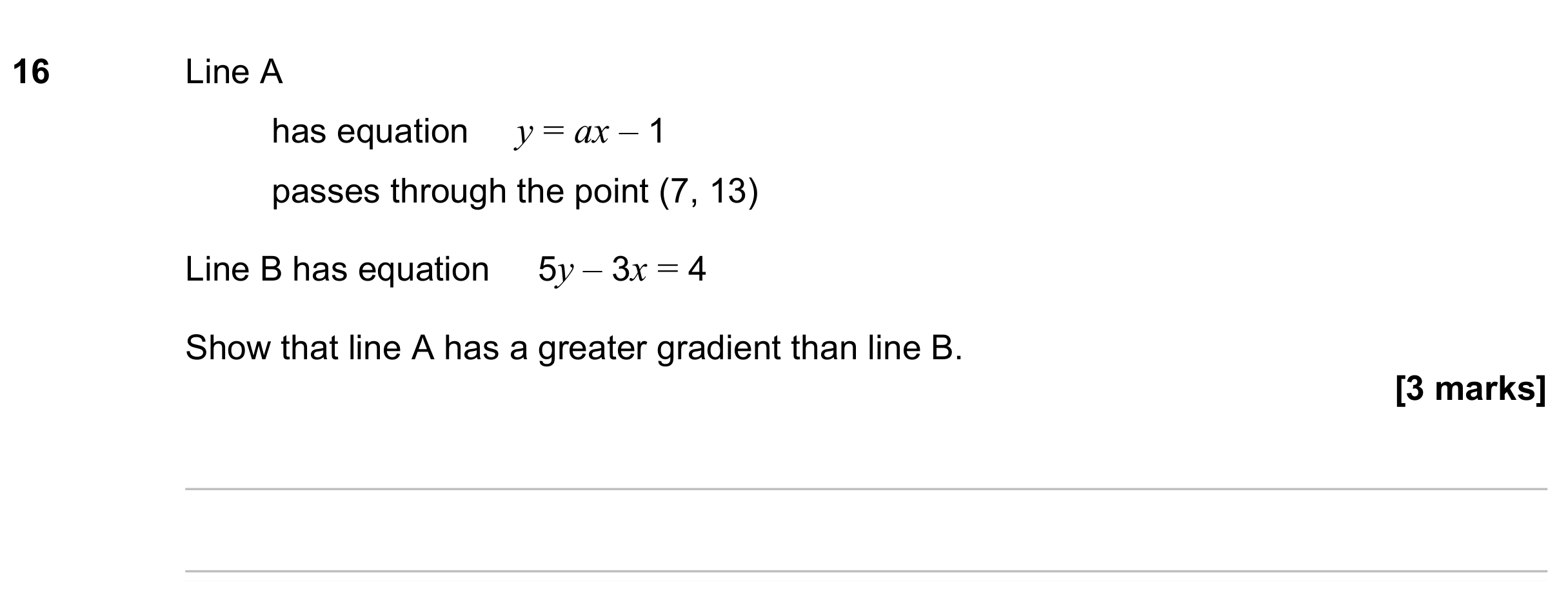 Question 16 — Straight Line Graphs — AQA GCSE June 2023