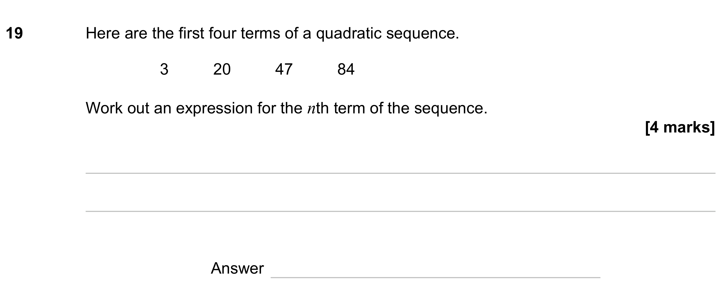 Question 19 — Sequences — AQA GCSE June 2023