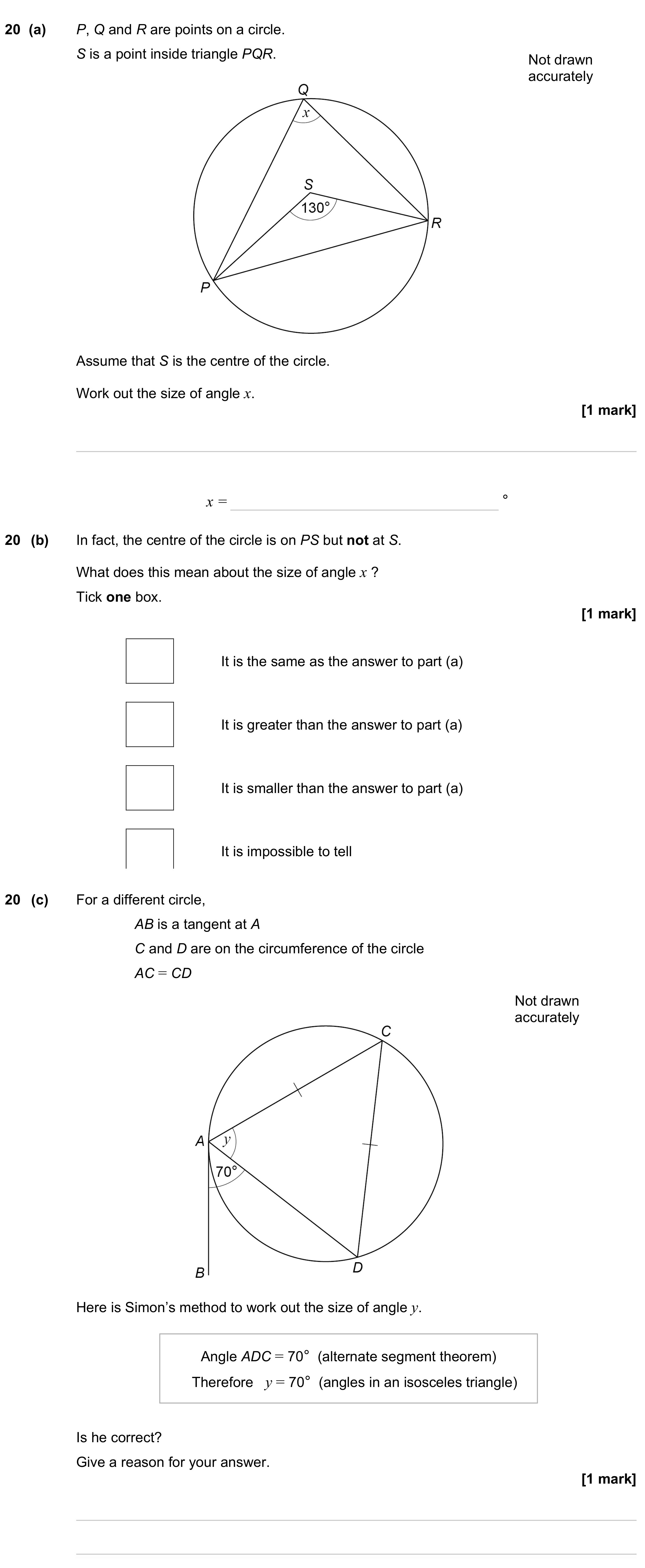 Question 20 — Circle Theorems — AQA GCSE June 2023