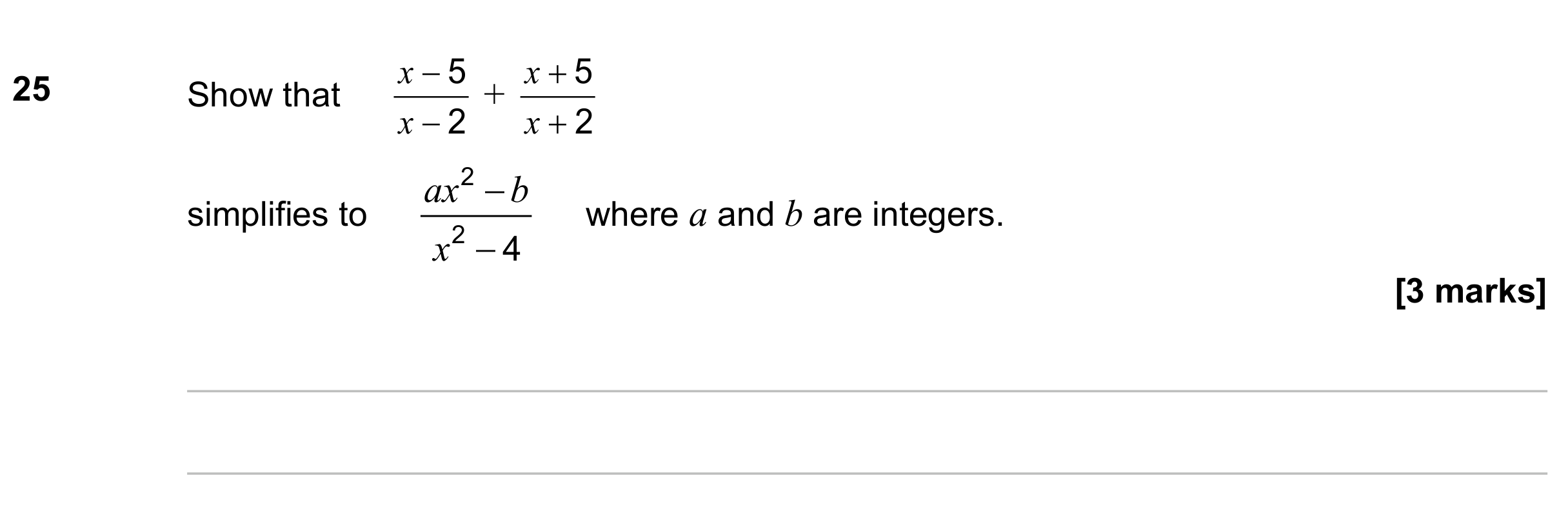 Question 25 — Algebra Fractions — AQA GCSE June 2023
