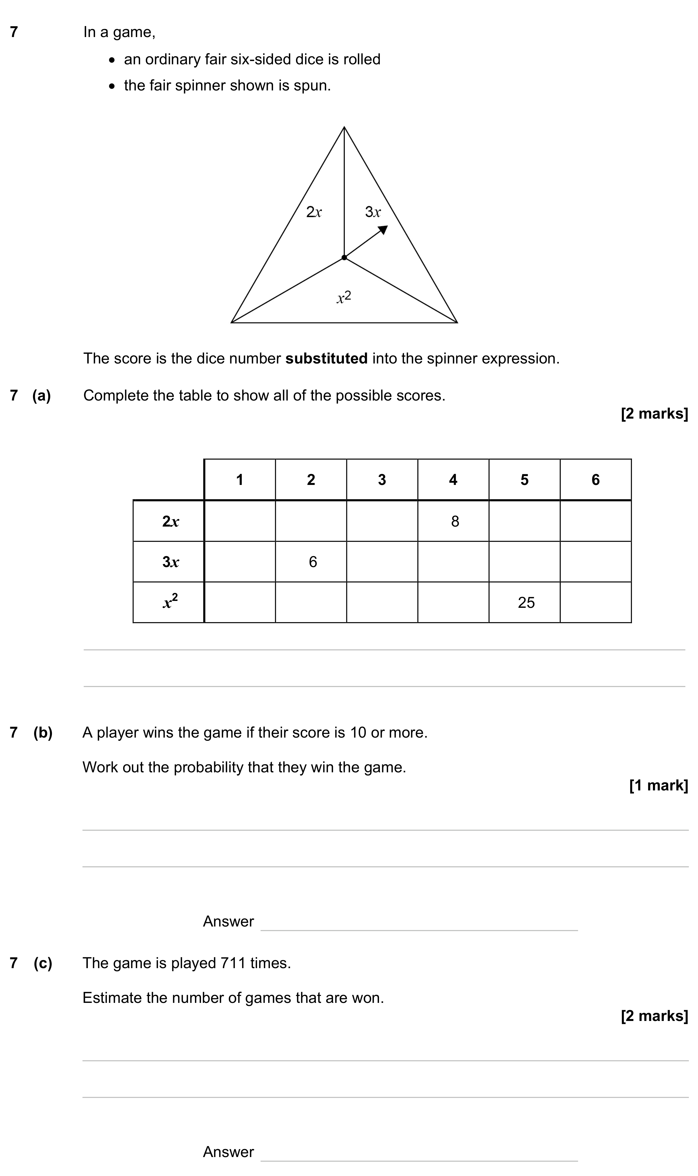 Question 7 — Probability — AQA GCSE June 2023