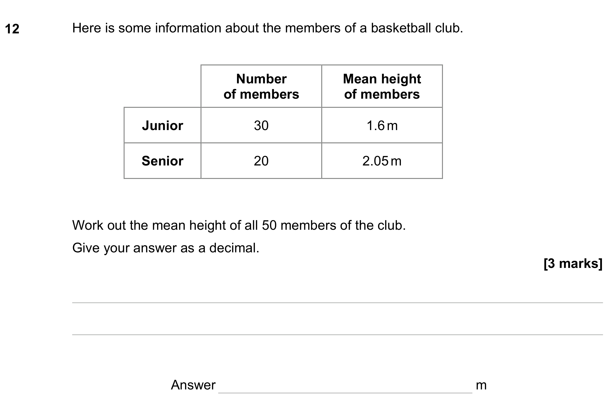 Question 12 — Mean/Median/Mode/Range — AQA GCSE November 2023