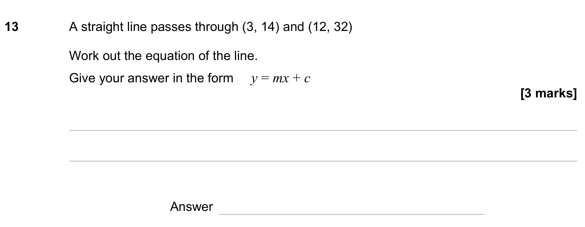 Question 13 — Straight Line Graphs — AQA GCSE November 2023