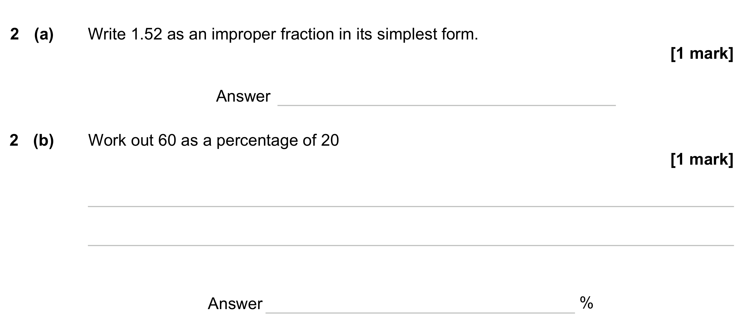 Question 2 — Fractions, Percentages — AQA GCSE November 2023