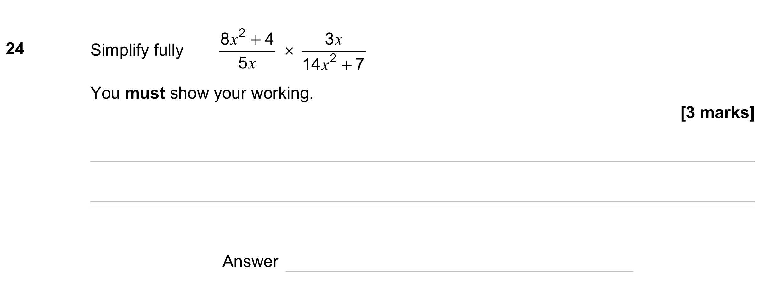 Question 24 — Algebra Fractions — AQA GCSE November 2023
