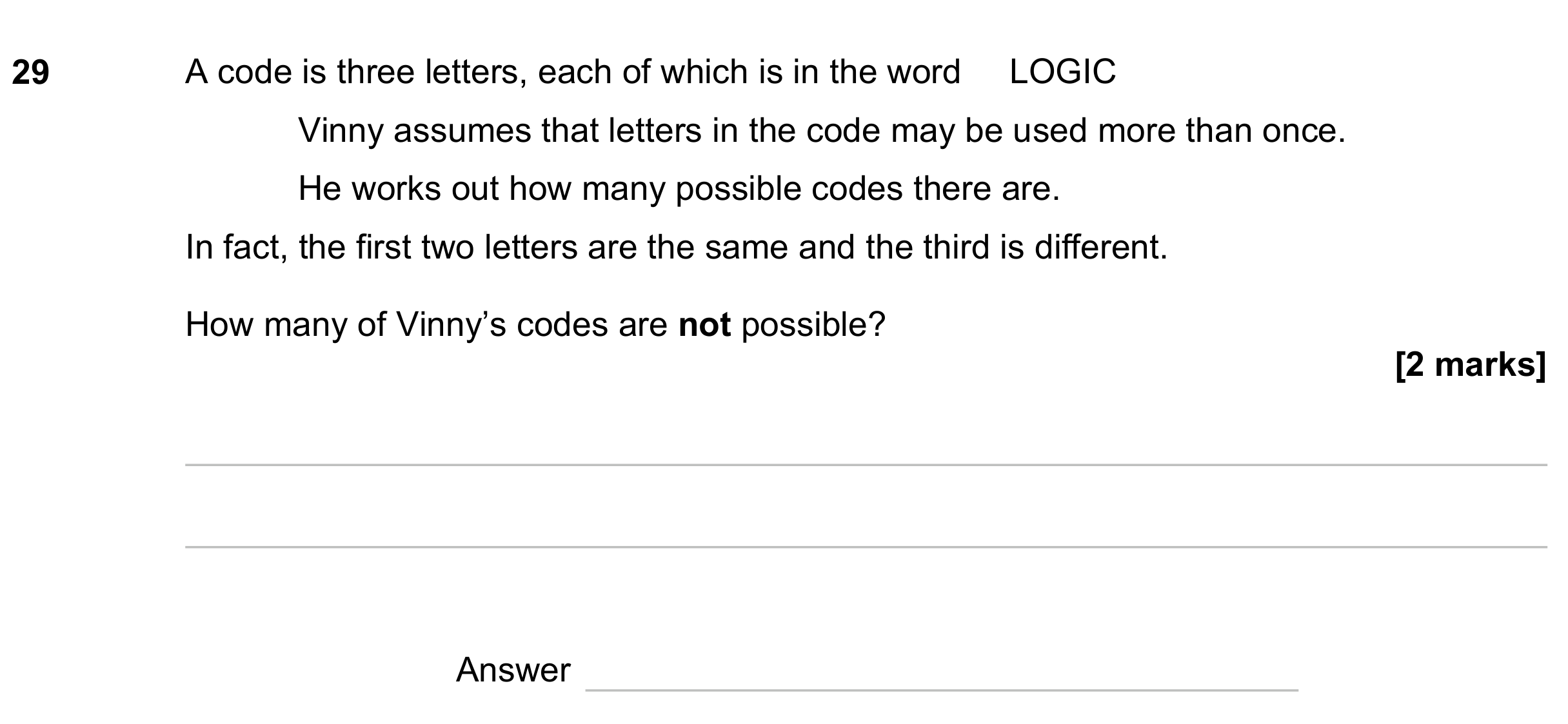 Question 29 — Combinations — AQA GCSE November 2023
