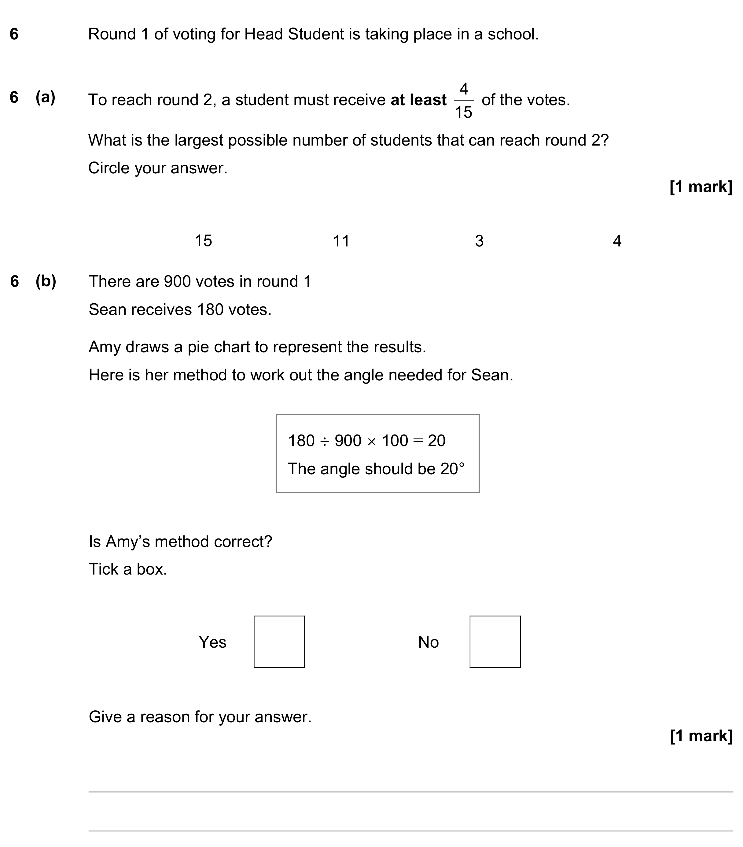 Question 6 — Fractions, Pie Chart — AQA GCSE November 2023