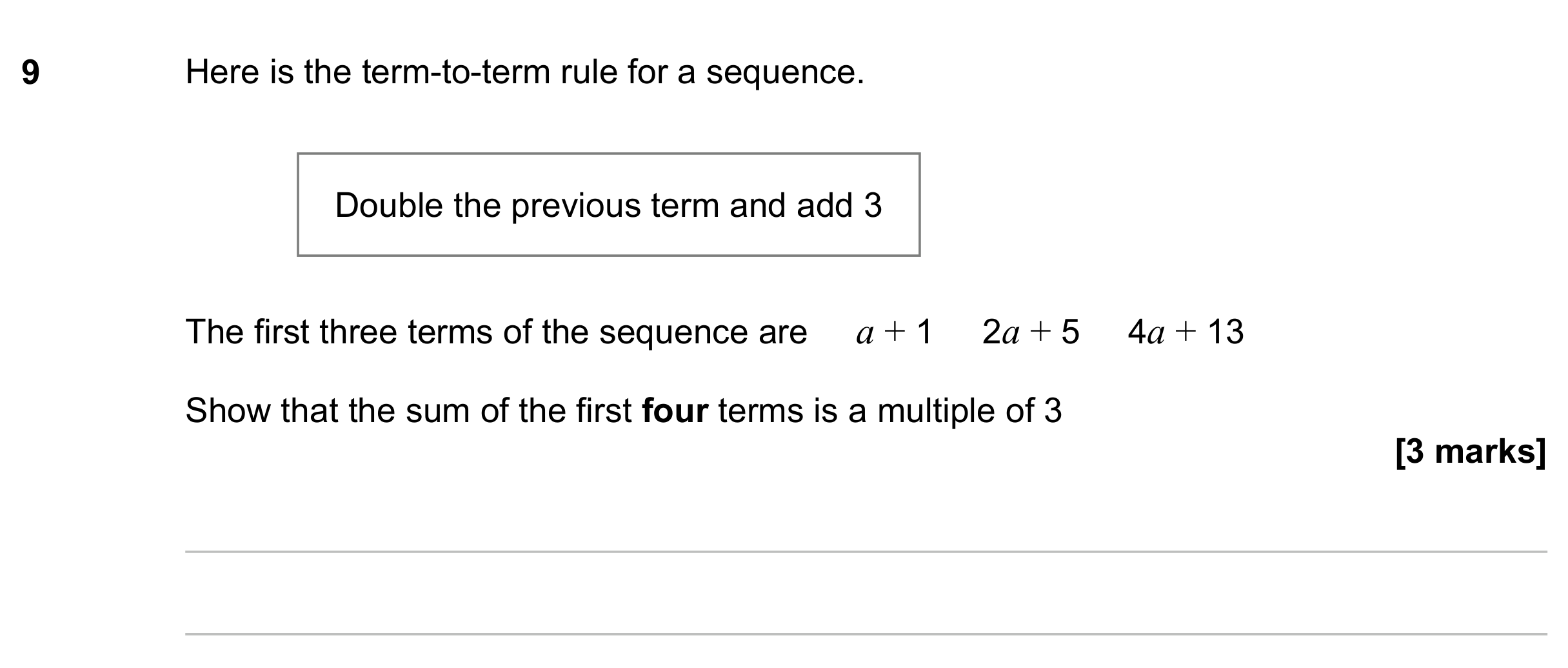 Question 9 — Sequences — AQA GCSE November 2023
