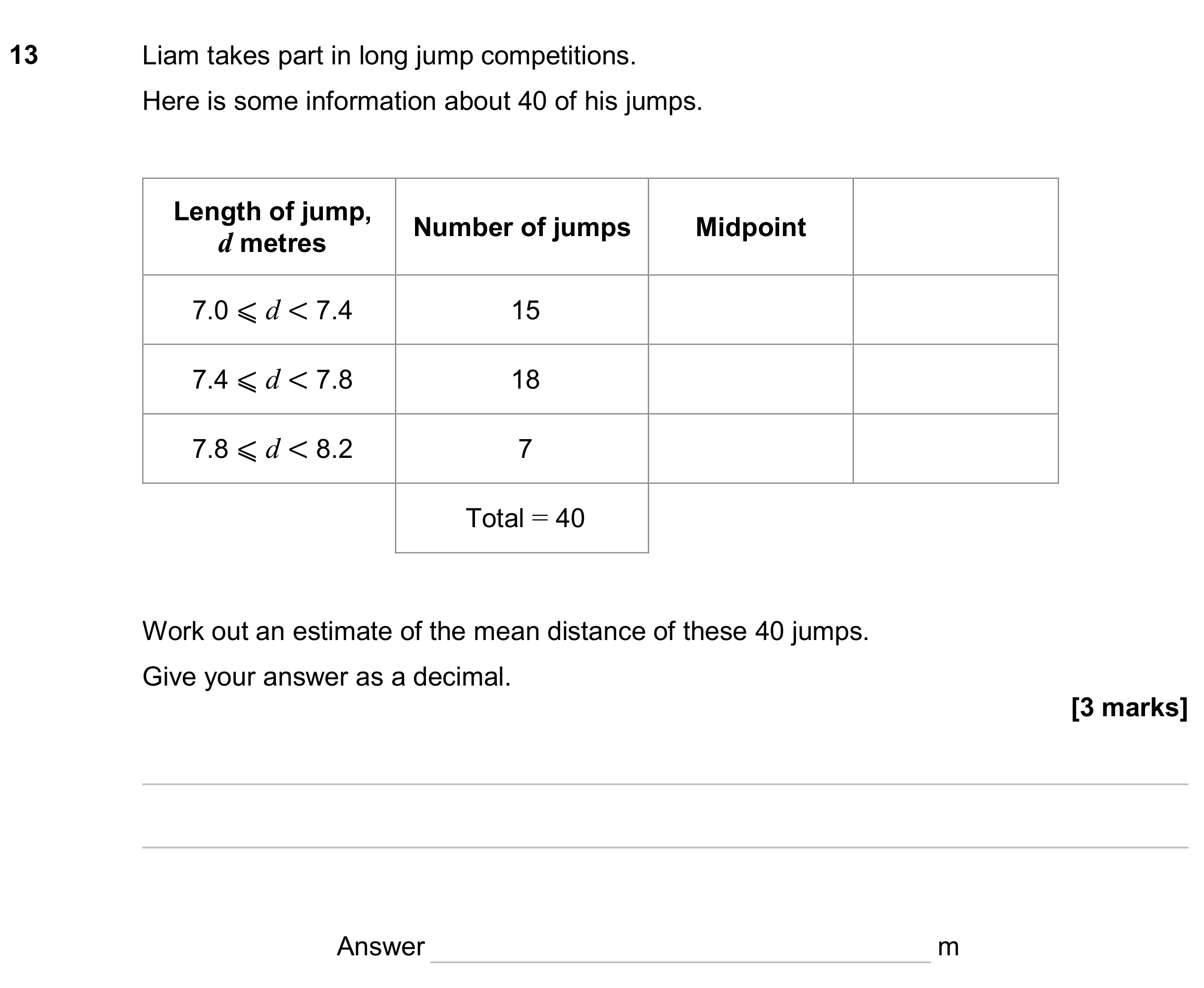 Question 13 — Frequency Tables — AQA GCSE June 2024
