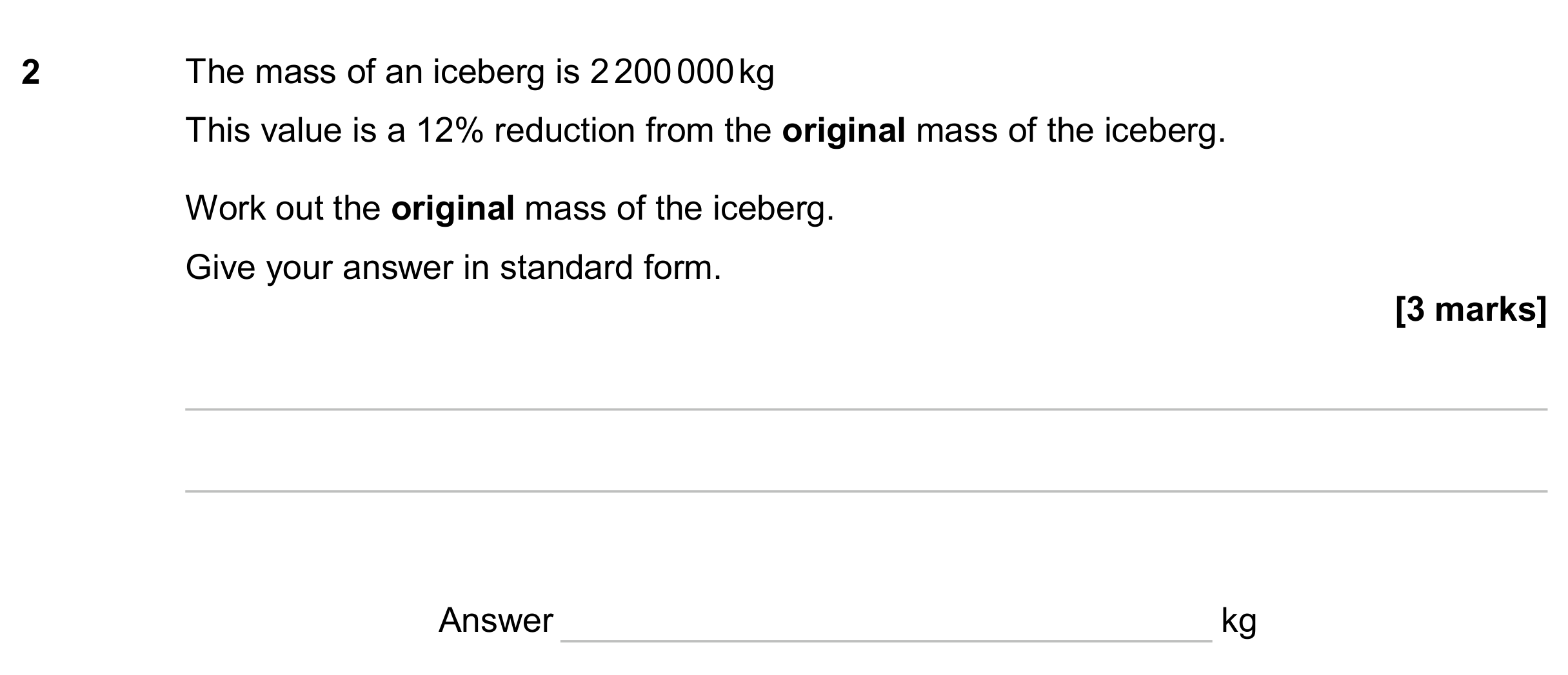 Question 2 — Percentages, Standard Form — AQA GCSE June 2024