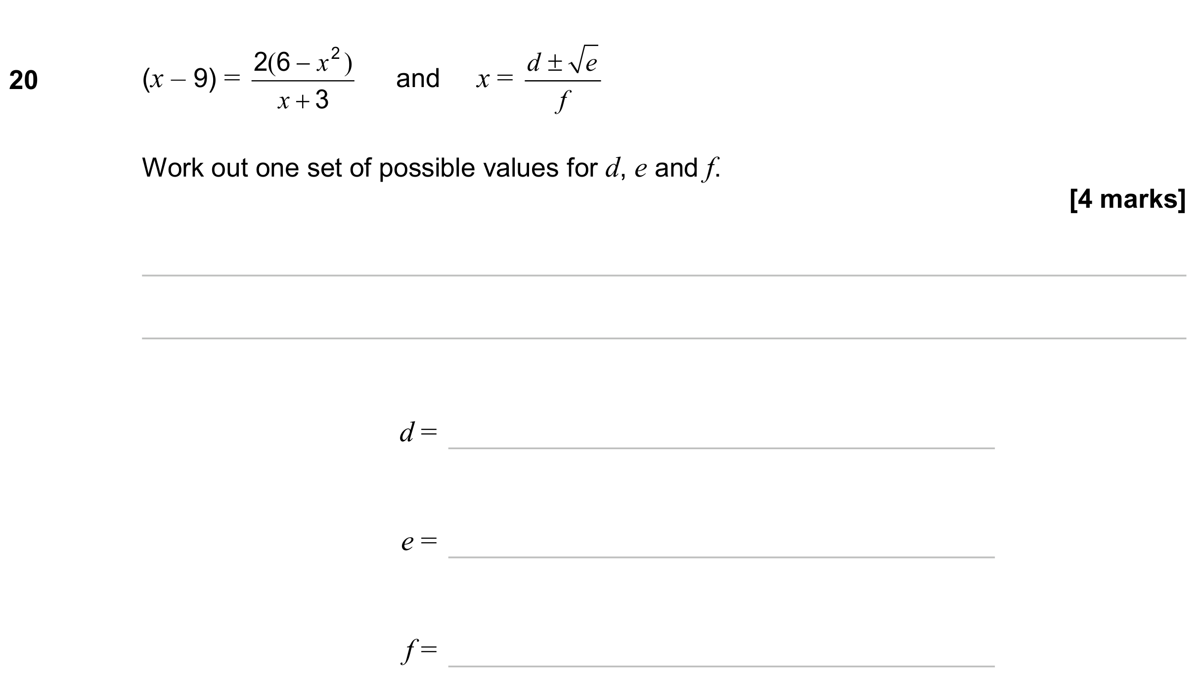 Question 20 — Quadratic Equations — AQA GCSE June 2024