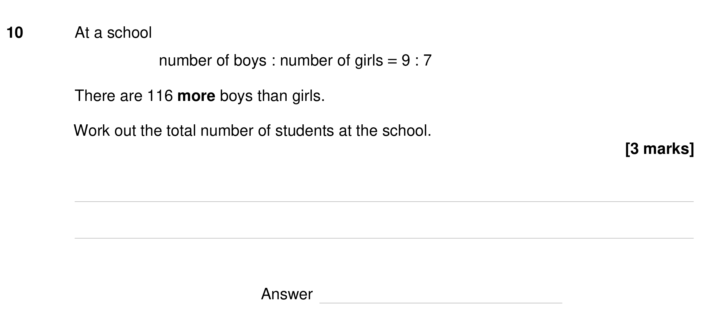 Question 10 — Ratios — AQA GCSE Specimen
