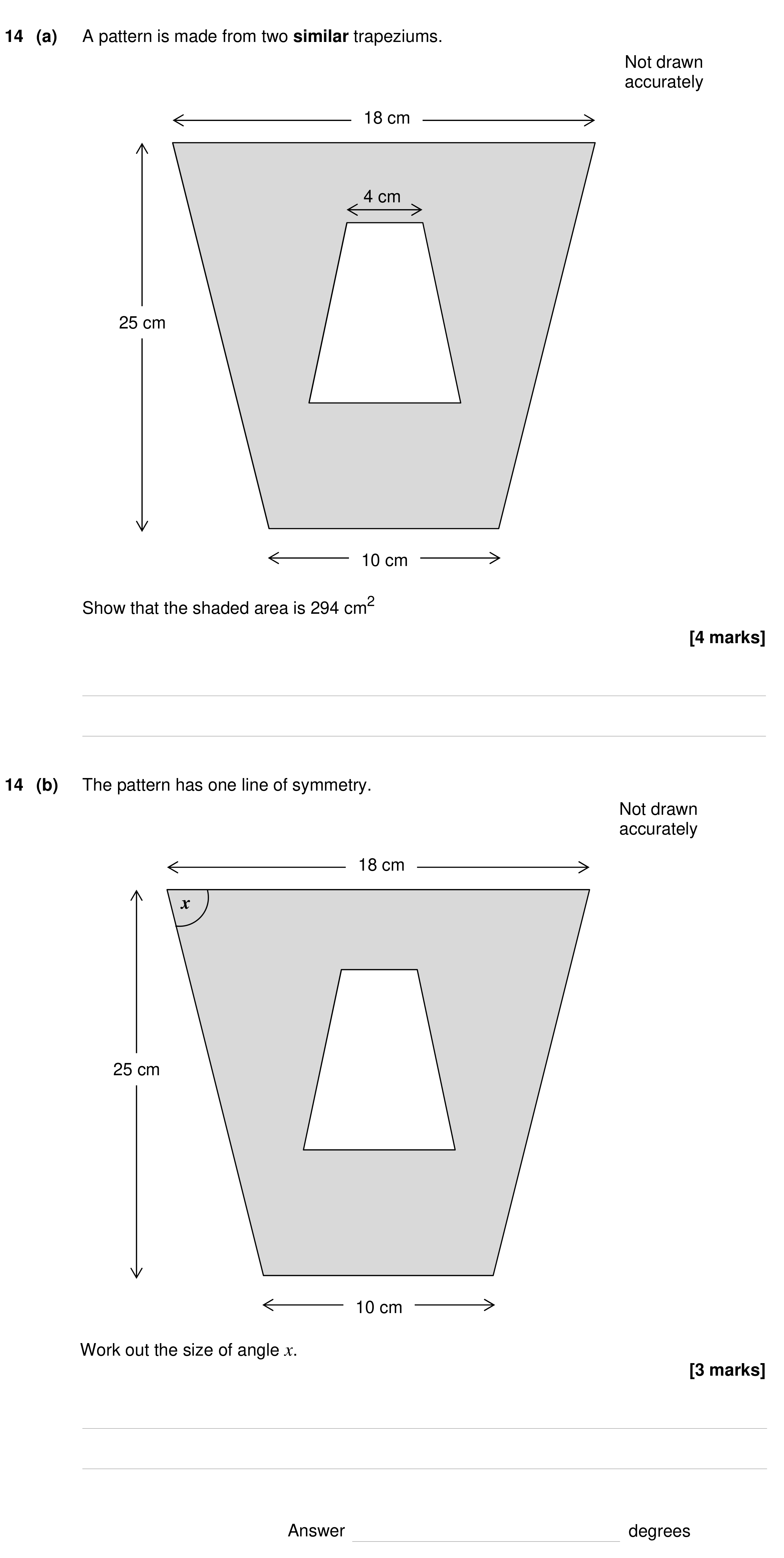 Question 14 — Congruence and Similarity, Perimeter and Area, Trigonometry — AQA GCSE Specimen
