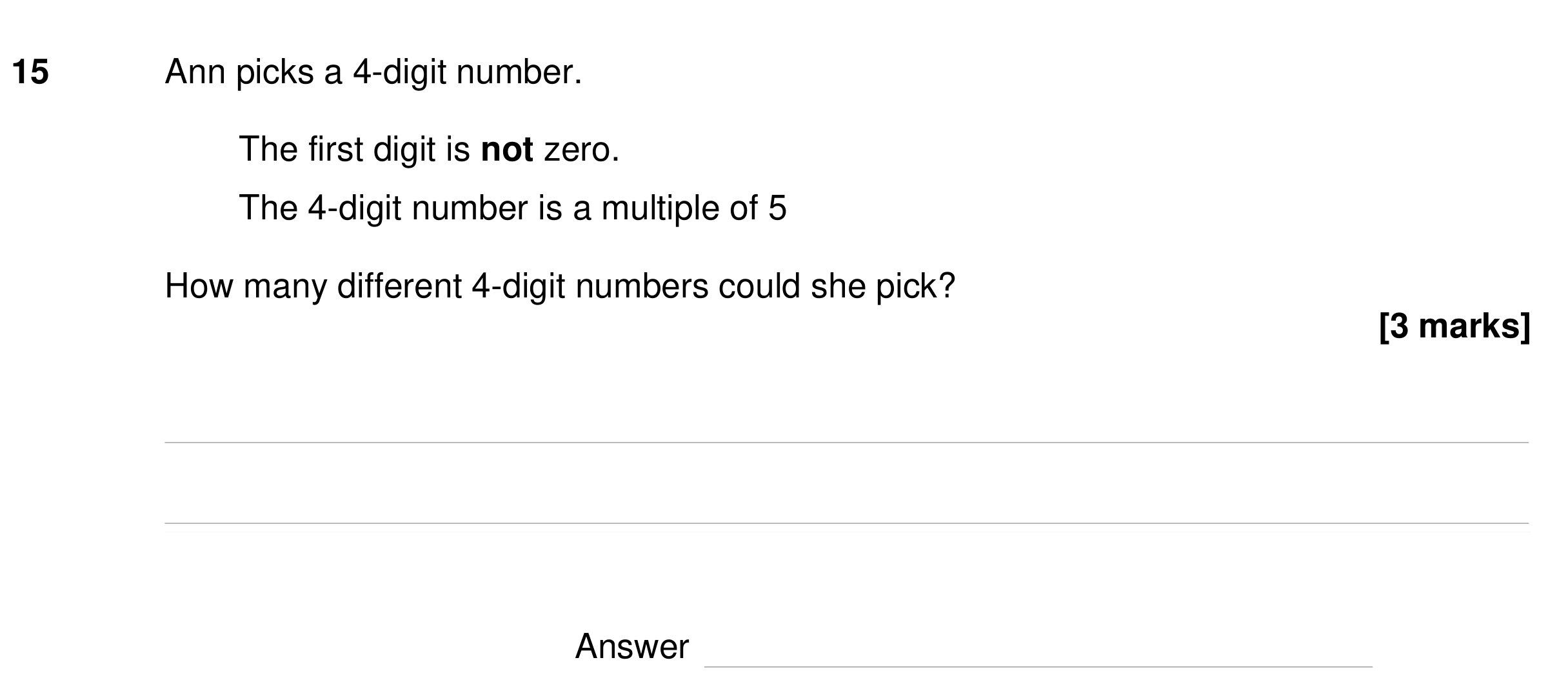 Question 15 — Combinations — AQA GCSE Specimen