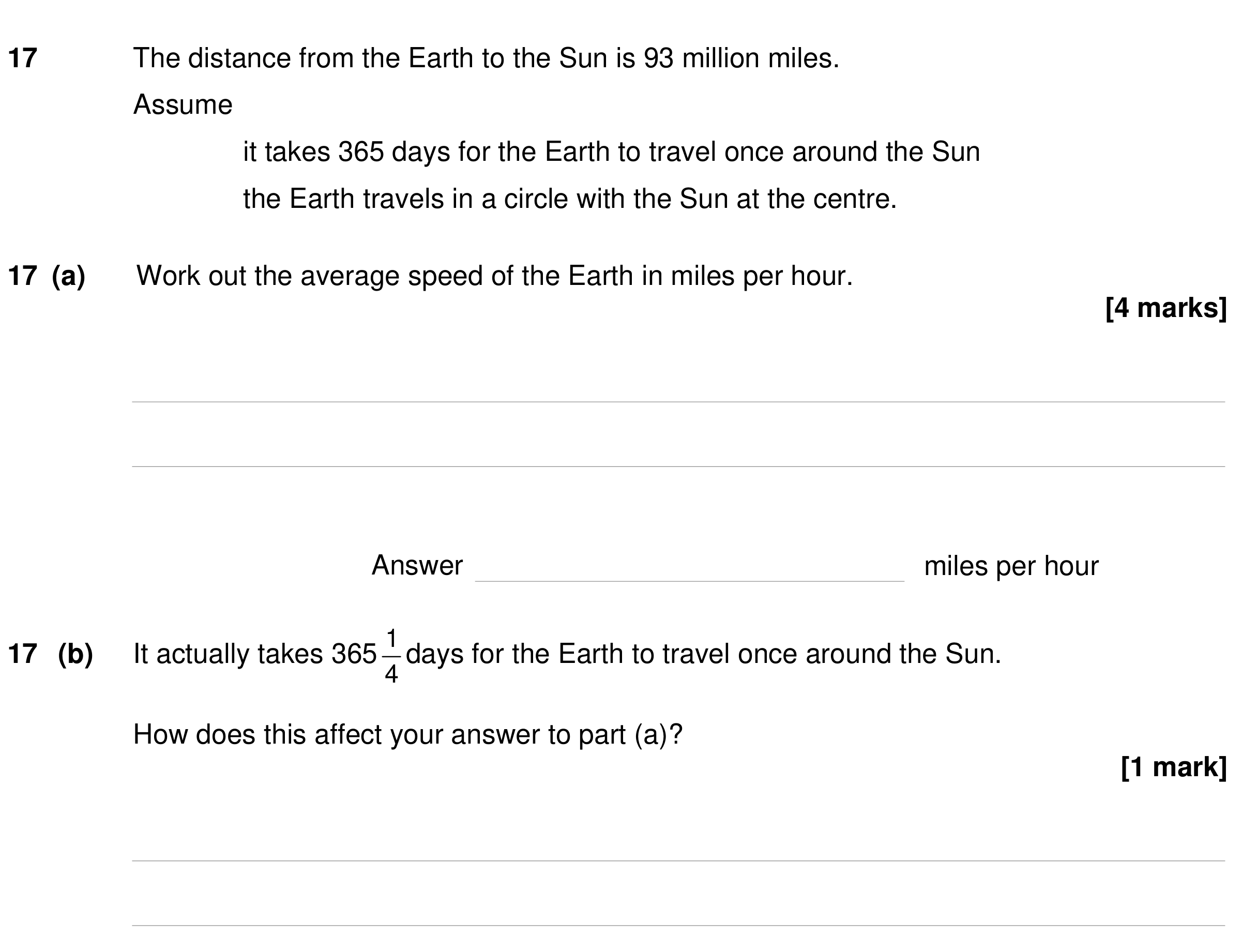 Question 17 — Speed/Distance/Time/Density/Pressure — AQA GCSE Specimen