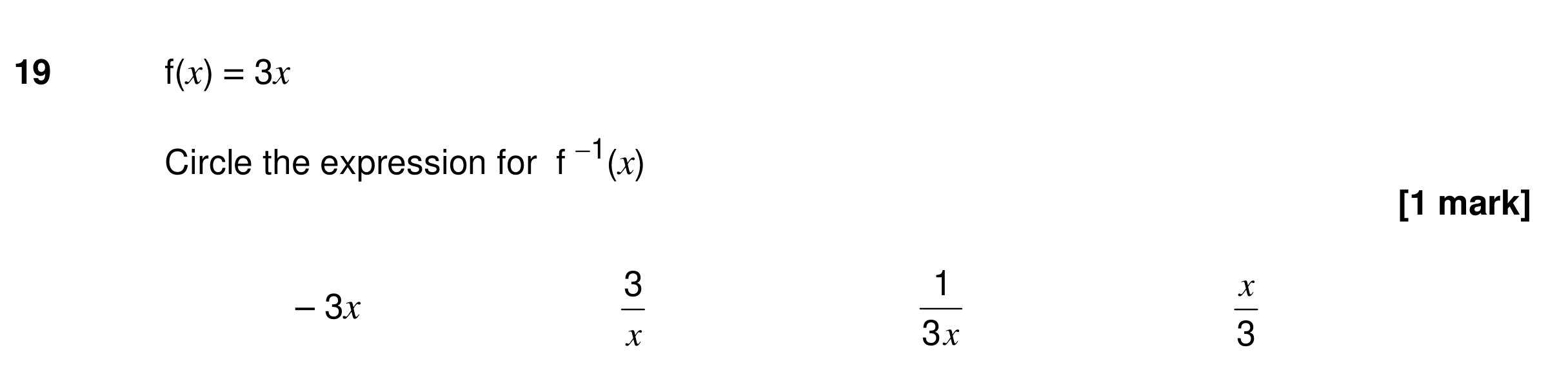 Question 19 — Functions — AQA GCSE Specimen