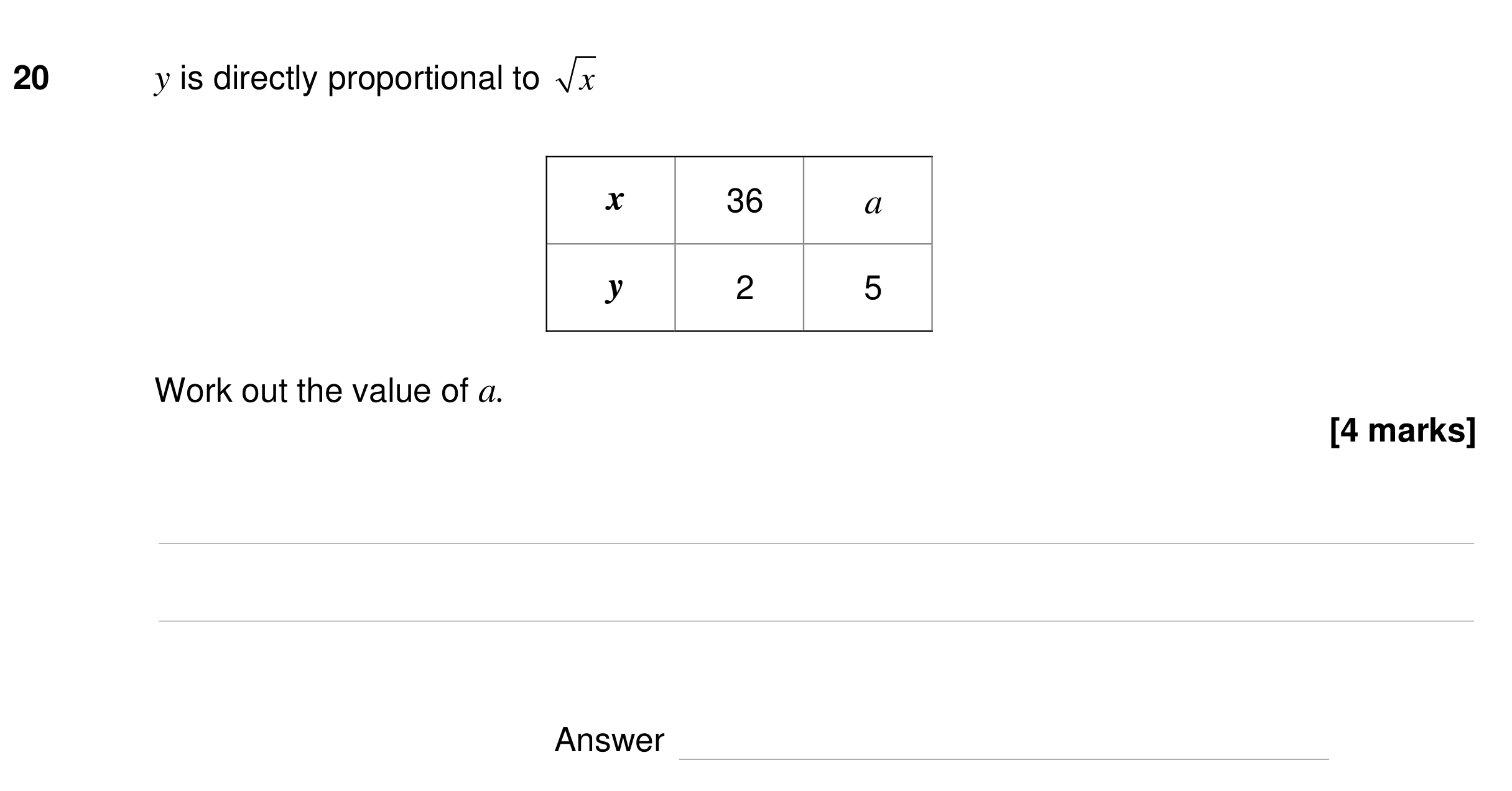 Question 20 — Proportion — AQA GCSE Specimen