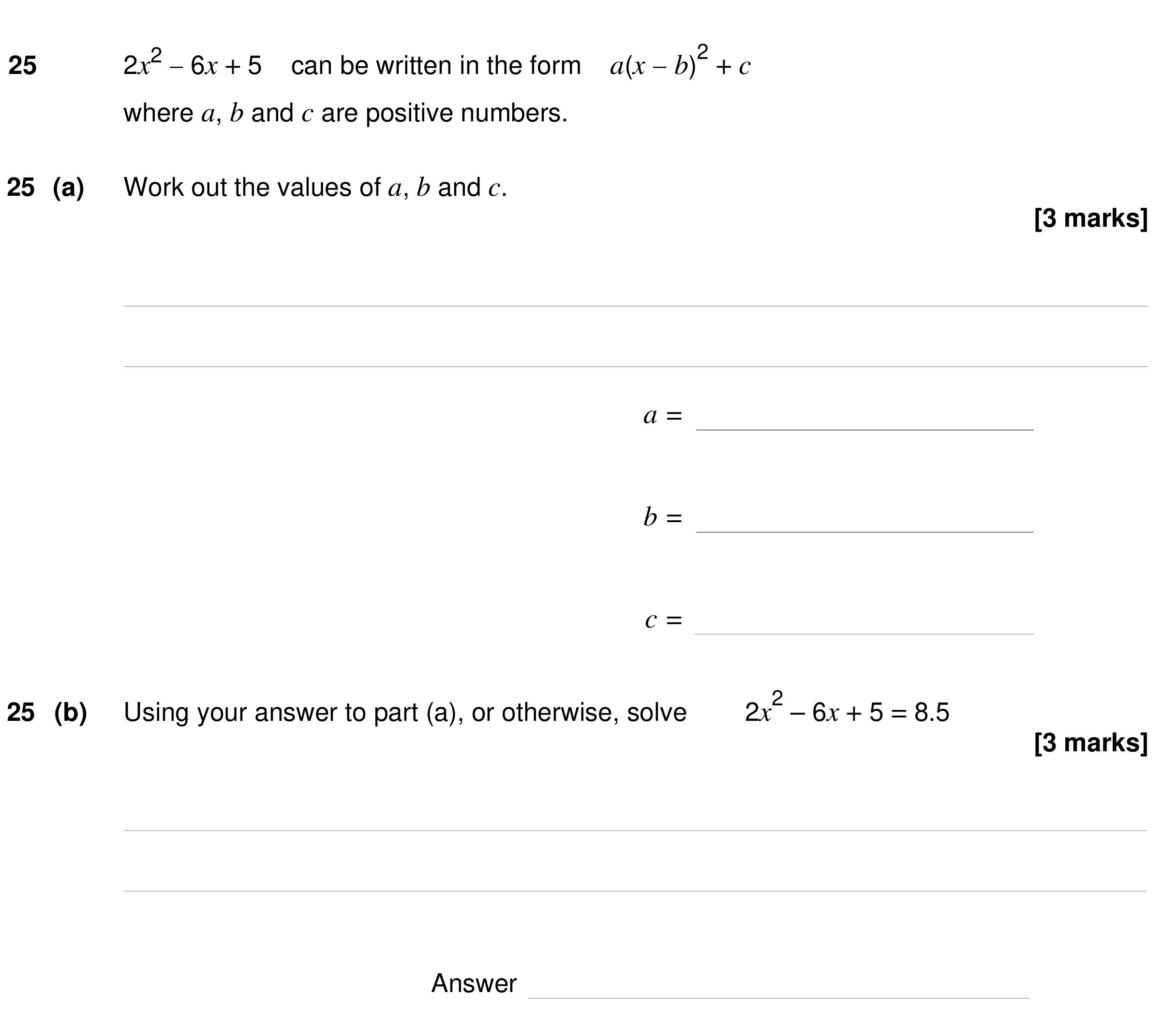 Question 25 — Quadratic Equations — AQA GCSE Specimen