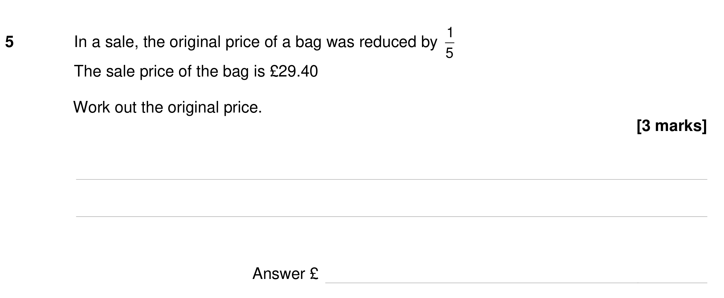 Question 5 — Fractions — AQA GCSE Specimen