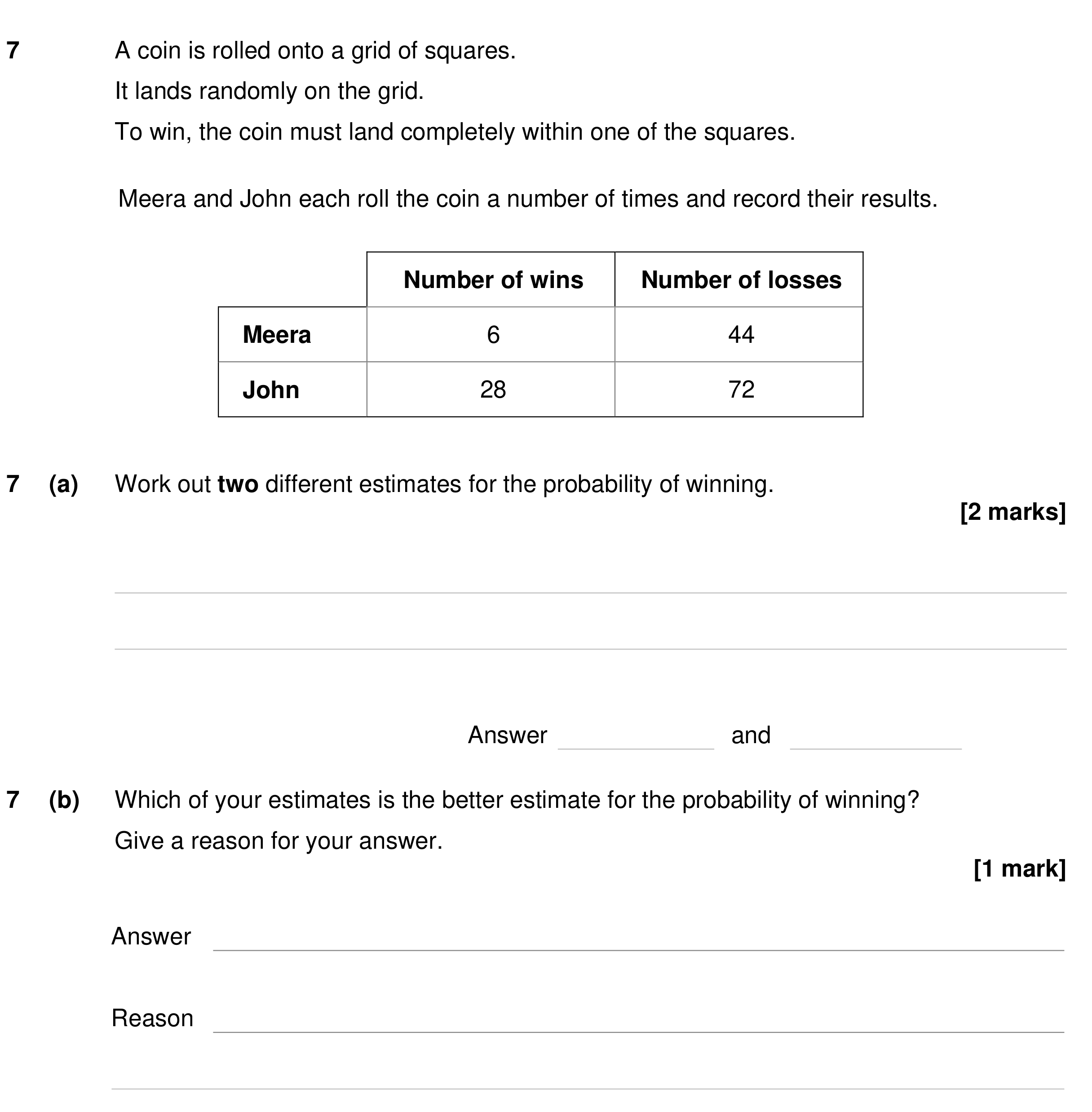 Question 7 — Probability — AQA GCSE Specimen